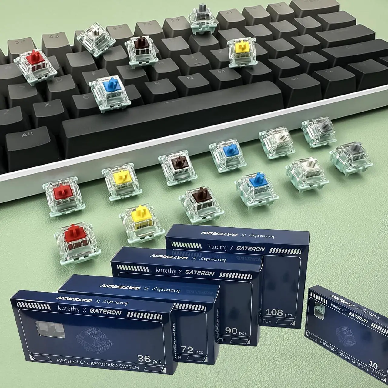 Alt view image 5 of 5 - Zjmehty Gateron Jade Series Dual-Stage Spring Pre Lubed Switches Blue V3 Pro,3-Pin 60gf Clicky/RGB/LED Switches for Mechanical Keyboard(Blue,108pcs)
