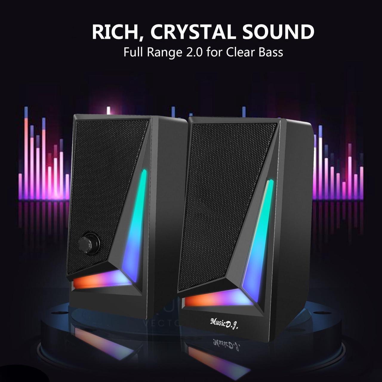 Alt view image 4 of 5 - FANEVER Computer Speakers, PC Speaker for Desktop with RGB Lighting 2.0 Stereo Bass Sound, Easy Volume Control, USB Powered and 3.5mm Aux-in for PC, Laptop, Tablet (M100)