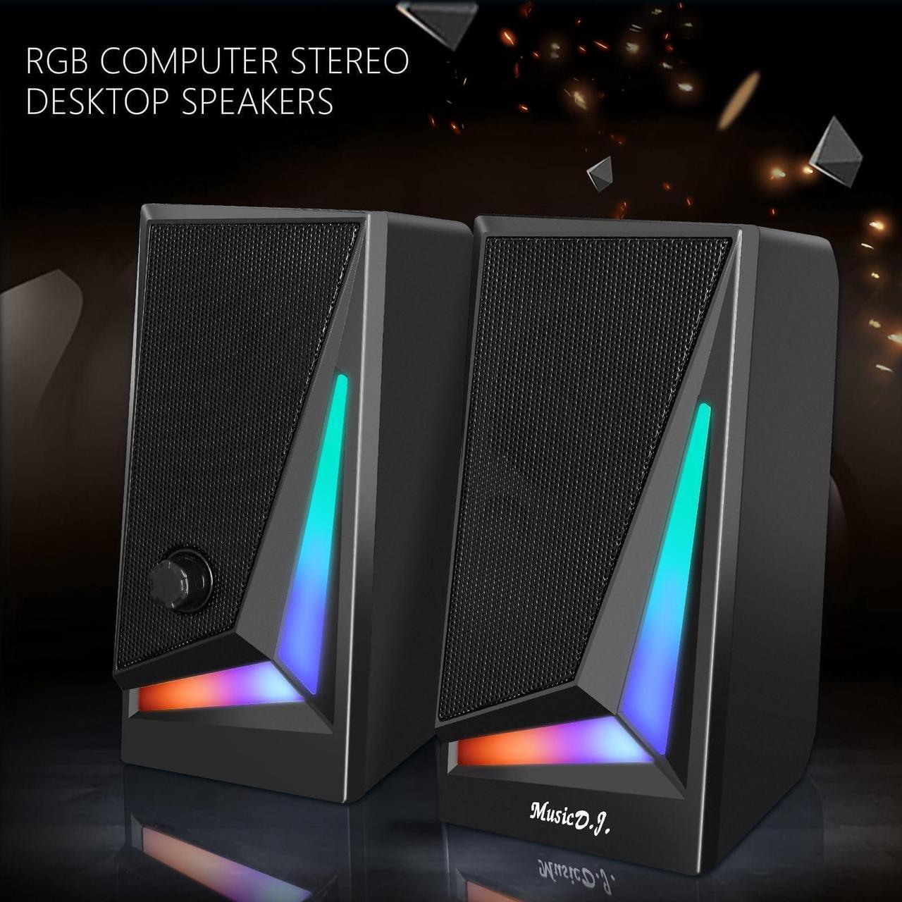 Alt view image 5 of 5 - FANEVER Computer Speakers, PC Speaker for Desktop with RGB Lighting 2.0 Stereo Bass Sound, Easy Volume Control, USB Powered and 3.5mm Aux-in for PC, Laptop, Tablet (M100)