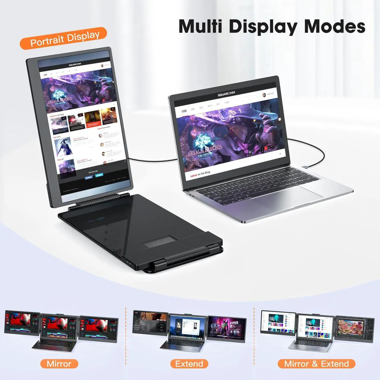 Alt view image 5 of 5 - Triple Portable Monitor for Laptop Screen Extender Dual Monitor 14 Inch FHD 1080P Tri Screen Display 4 Speakers Plug and Play No Driver for 13.3-17 Inch Laptop Windows/Mac/Chrome (2 Extended Screens)