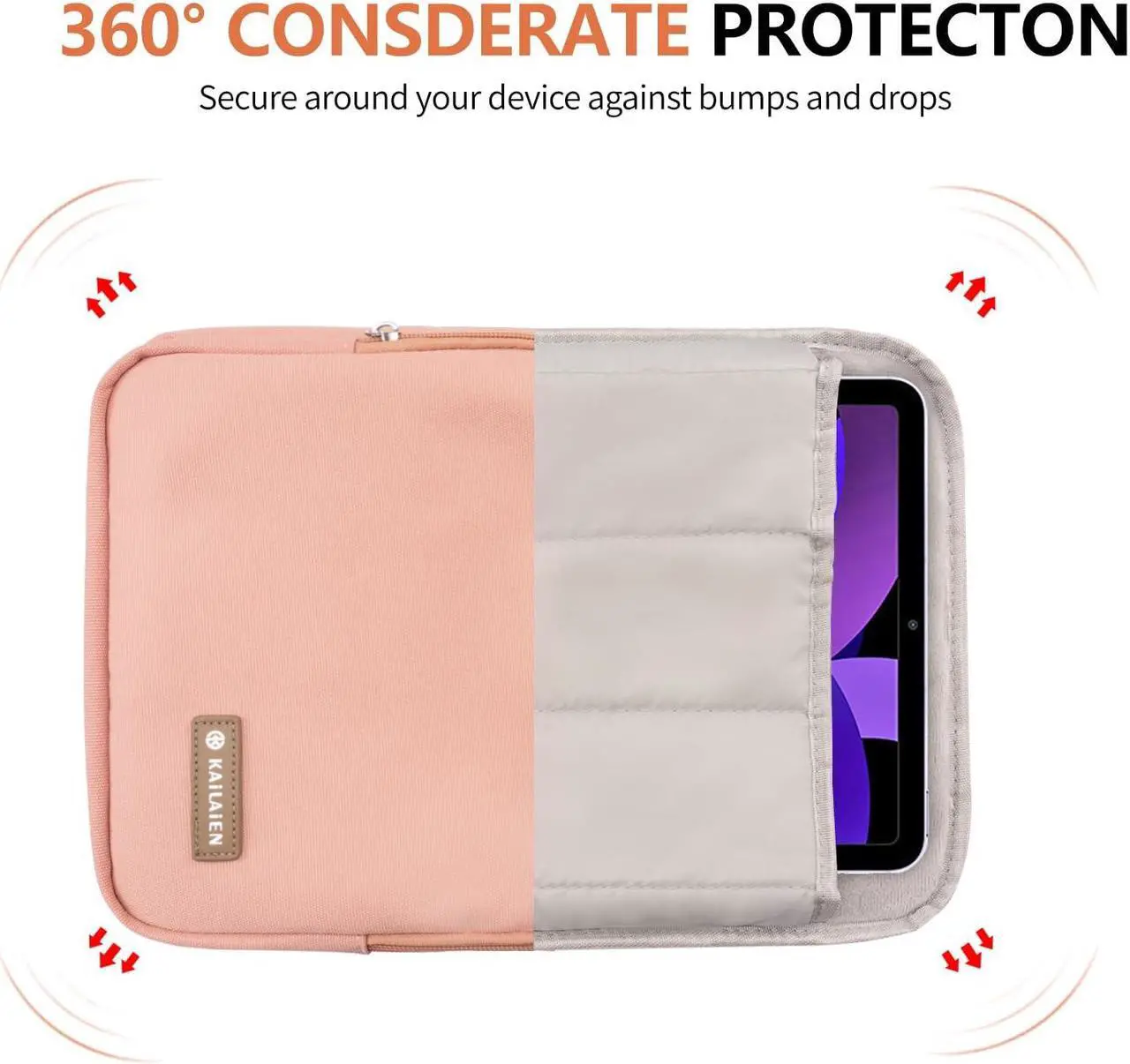Alt view image 4 of 5 - Kailaien 10-13 Inch Tablet Sleeve Bag, Ipad Bag for 13 In/11 in New iPad Pro M4 & 13 in Air M2 2024,iPad Pro 12.9 M2&M1,Ipad 10.9,Galaxy Tab S8+/S9+ 12.4,with Removable Shoulder Strap (Pink)