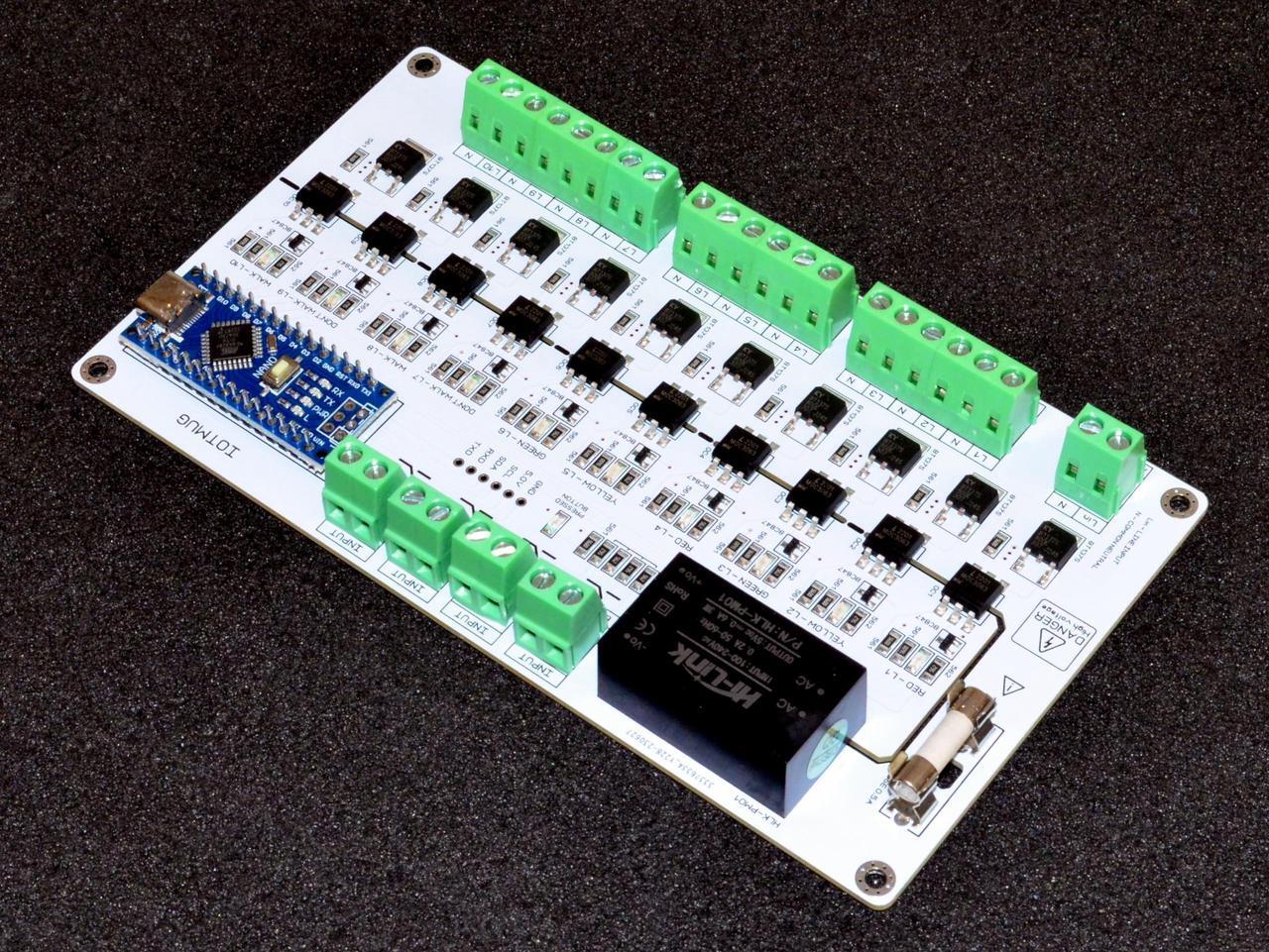 Alt view image 4 of 5 - Christmas/Traffic Light Controller - Arduino Based, Universal, 10 Channels with 4Pair Button Screws for Pedestrian or Other Purposes RX, TX, SDA, SCL Input Along with Type C USB Programming Port