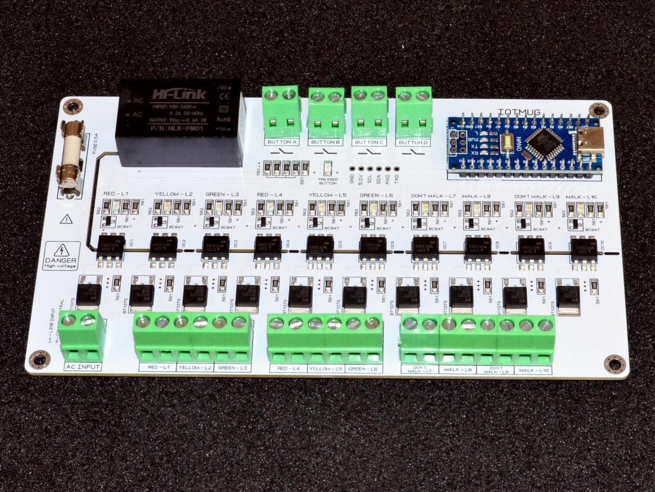 Alt view image 2 of 5 - Christmas/Traffic Light Controller - Arduino Based, Universal, 10 Channels with 4Pair Button Screws for Pedestrian or Other Purposes RX, TX, SDA, SCL Input Along with Type C USB Programming Port