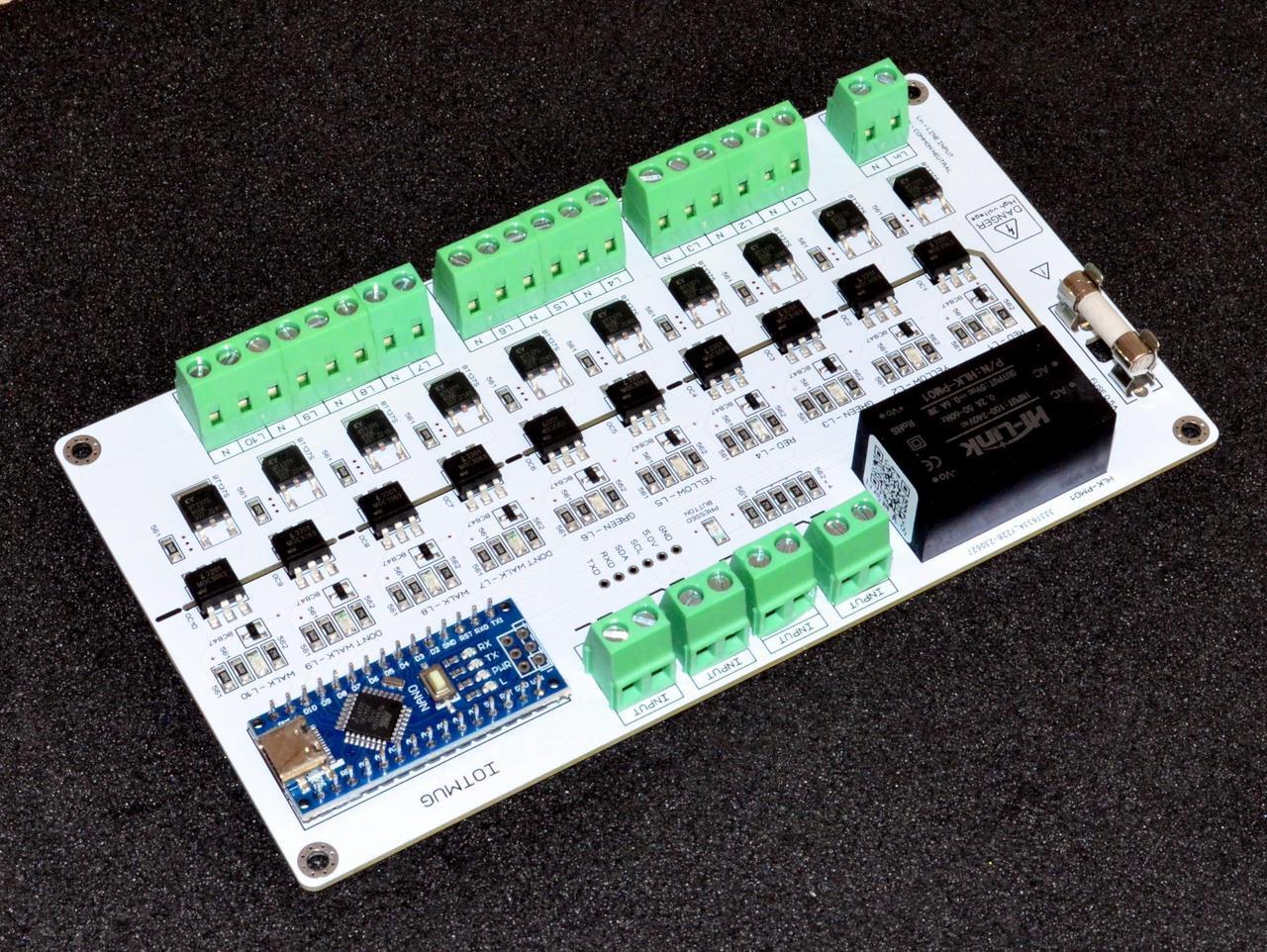 Alt view image 5 of 5 - Christmas/Traffic Light Controller - Arduino Based, Universal, 10 Channels with 4Pair Button Screws for Pedestrian or Other Purposes RX, TX, SDA, SCL Input Along with Type C USB Programming Port