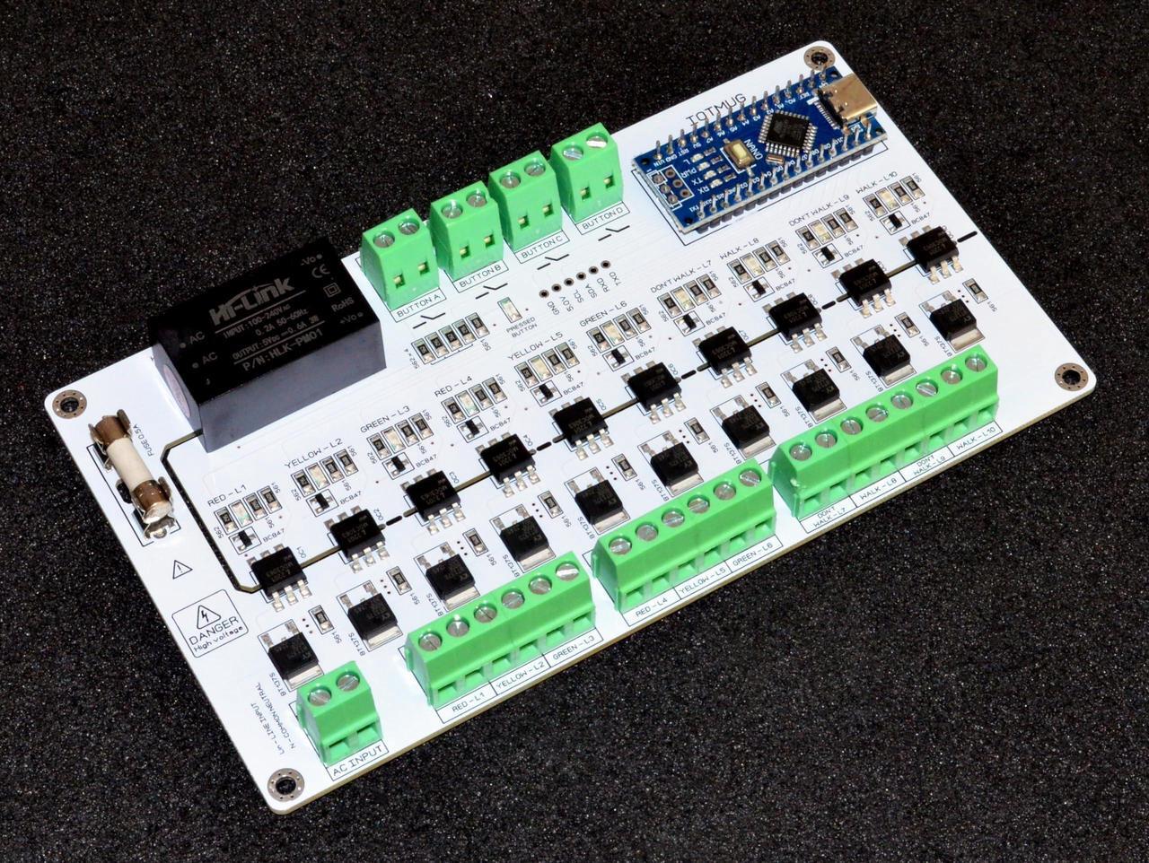 Alt view image 3 of 5 - Christmas/Traffic Light Controller - Arduino Based, Universal, 10 Channels with 4Pair Button Screws for Pedestrian or Other Purposes RX, TX, SDA, SCL Input Along with Type C USB Programming Port