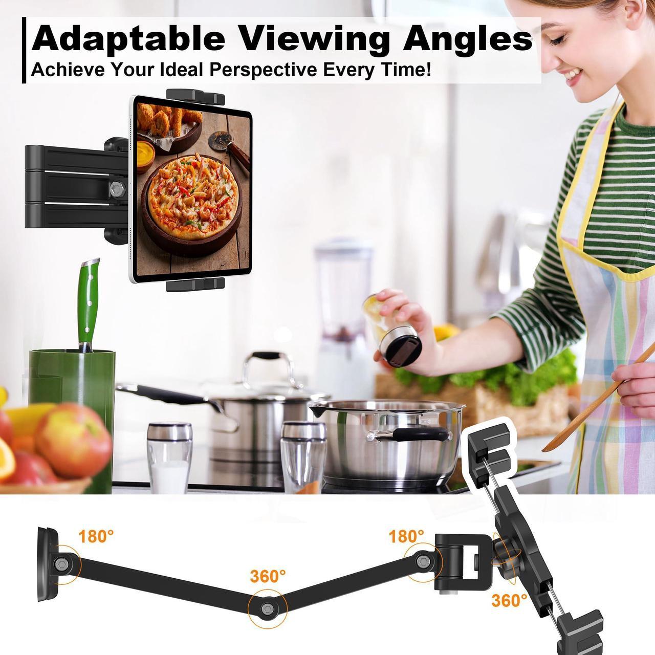 Alt view image 2 of 4 - Industrial Tablet Mount for Truck&Vehicle, Heavy Duty Drill Base iPad Mount Holder for Car, Adjustable Aluminum Arm, Compatible w/ 4.7"-12.9" Devices, Perfect for Dashboard, Boats, Walls-Black