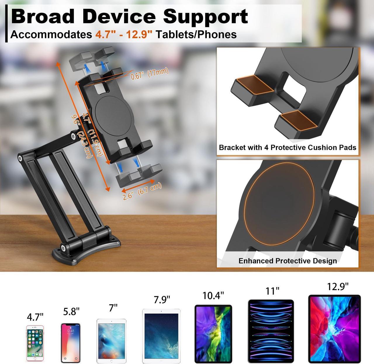 Alt view image 3 of 4 - Industrial Tablet Mount for Truck&Vehicle, Heavy Duty Drill Base iPad Mount Holder for Car, Adjustable Aluminum Arm, Compatible w/ 4.7"-12.9" Devices, Perfect for Dashboard, Boats, Walls-Black