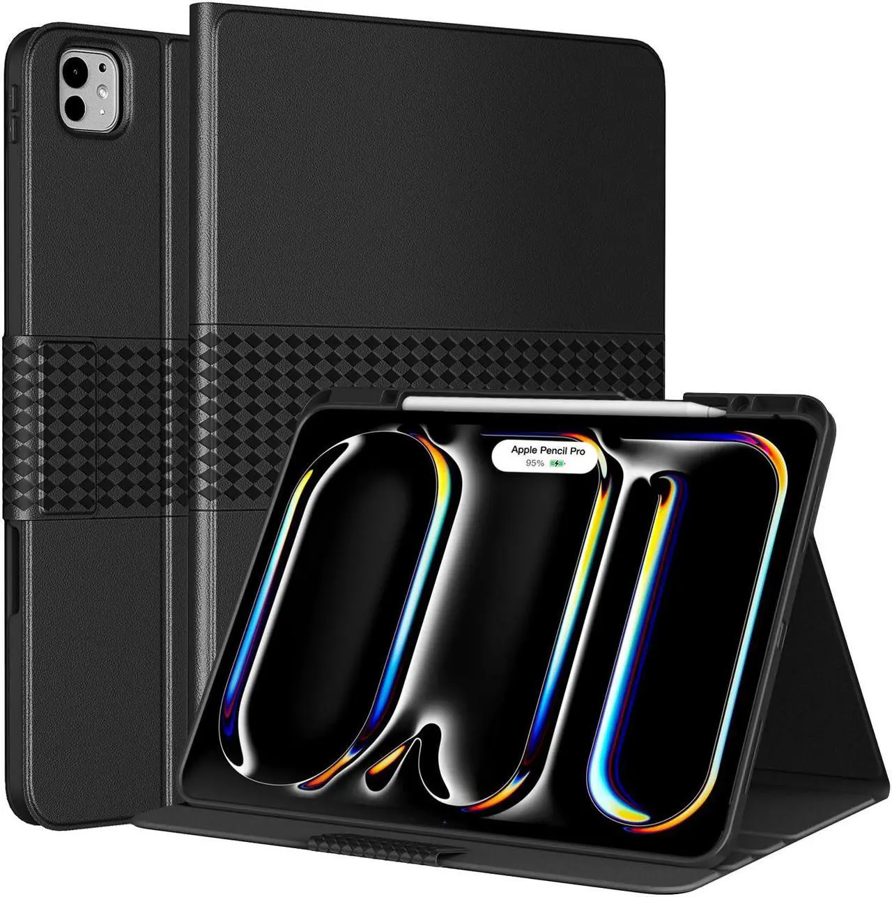 Main image of TiMOVO Case for iPad Pro 13 Inch M4 (2024), Premium PU Leather Smart Folio Stand Cover with Pencil Holder - Auto Wake/Sleep and Multiple Viewing Angles, Black