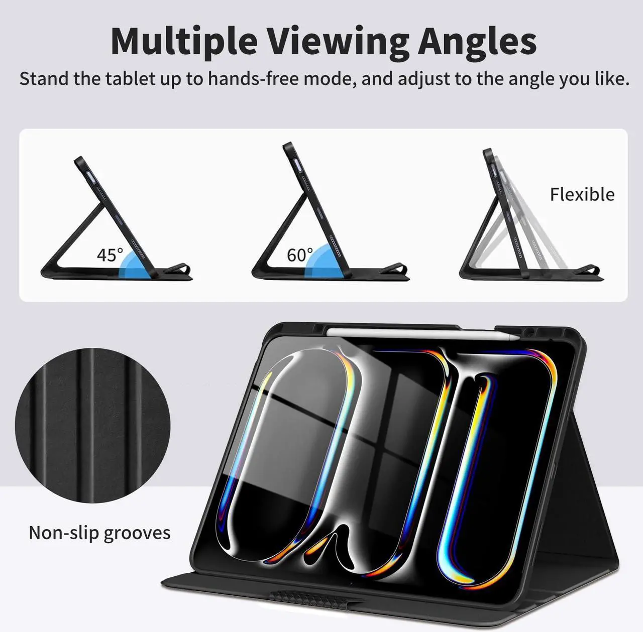 Alt view image 3 of 5 - TiMOVO Case for iPad Pro 13 Inch M4 (2024), Premium PU Leather Smart Folio Stand Cover with Pencil Holder - Auto Wake/Sleep and Multiple Viewing Angles, Black