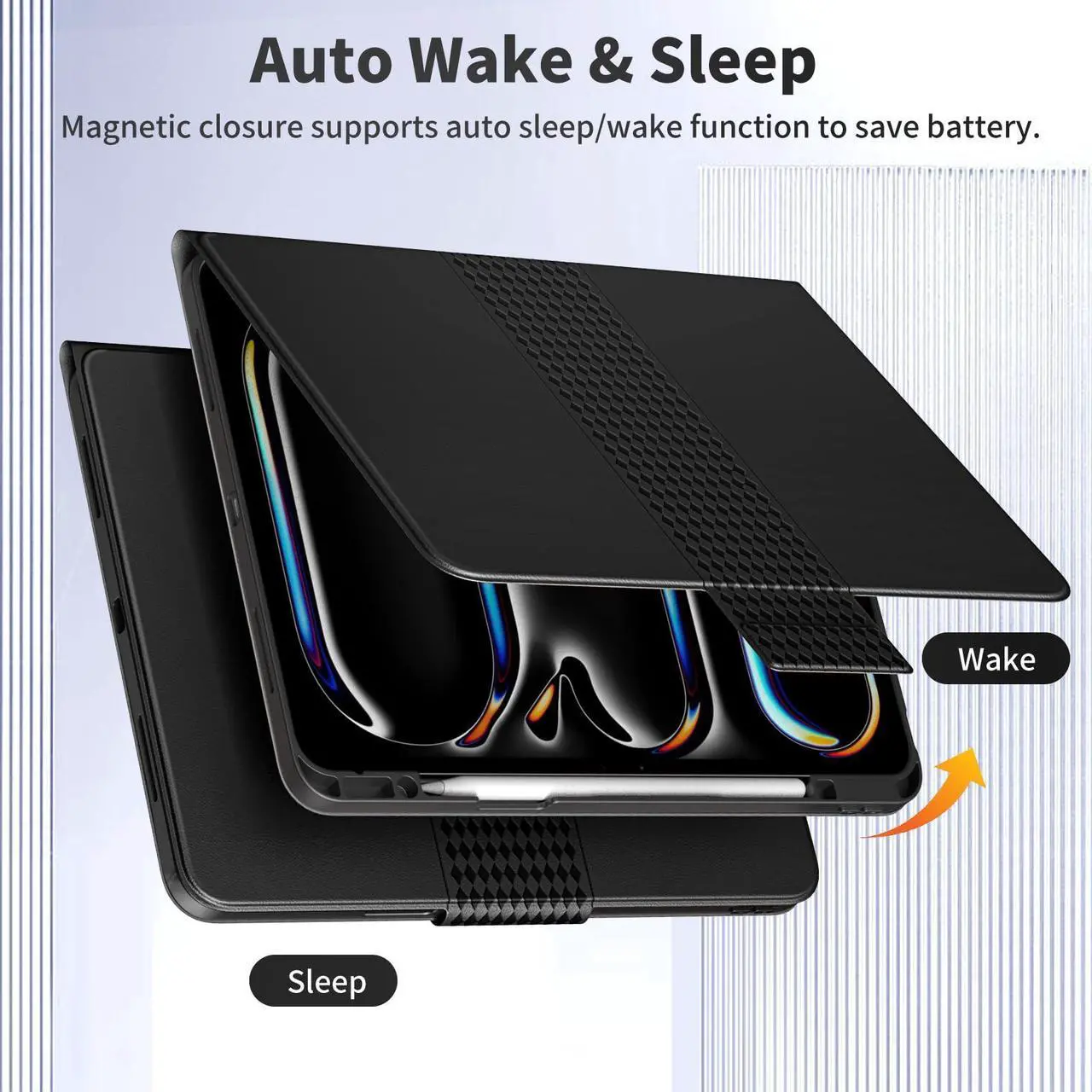 Alt view image 5 of 5 - TiMOVO Case for iPad Pro 13 Inch M4 (2024), Premium PU Leather Smart Folio Stand Cover with Pencil Holder - Auto Wake/Sleep and Multiple Viewing Angles, Black
