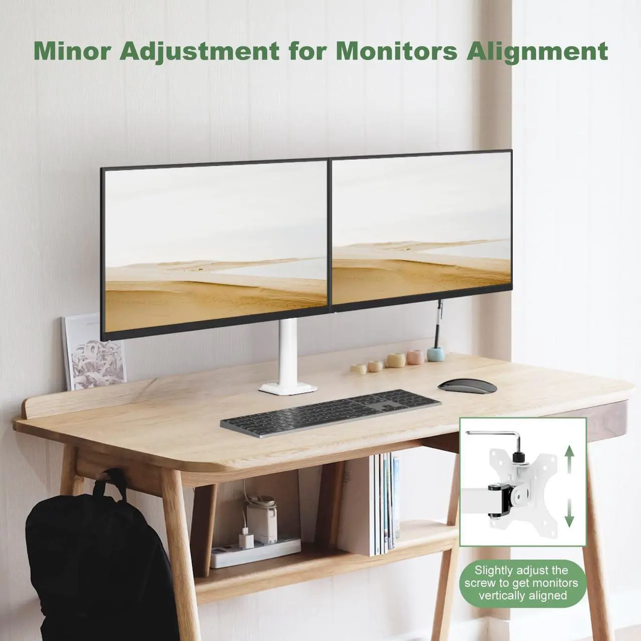 Alt view image 3 of 5 - UPGRAVITY Dual Monitor Mount, Dual Monitor Stand for Two 17"-32" Flat/Curved Computer Screens, Fully Adjustable Dual Monitor Arms Hold up to 17.6lbs, VESA 75x75/100x100mm, C-Clamp/Grommet Base, White