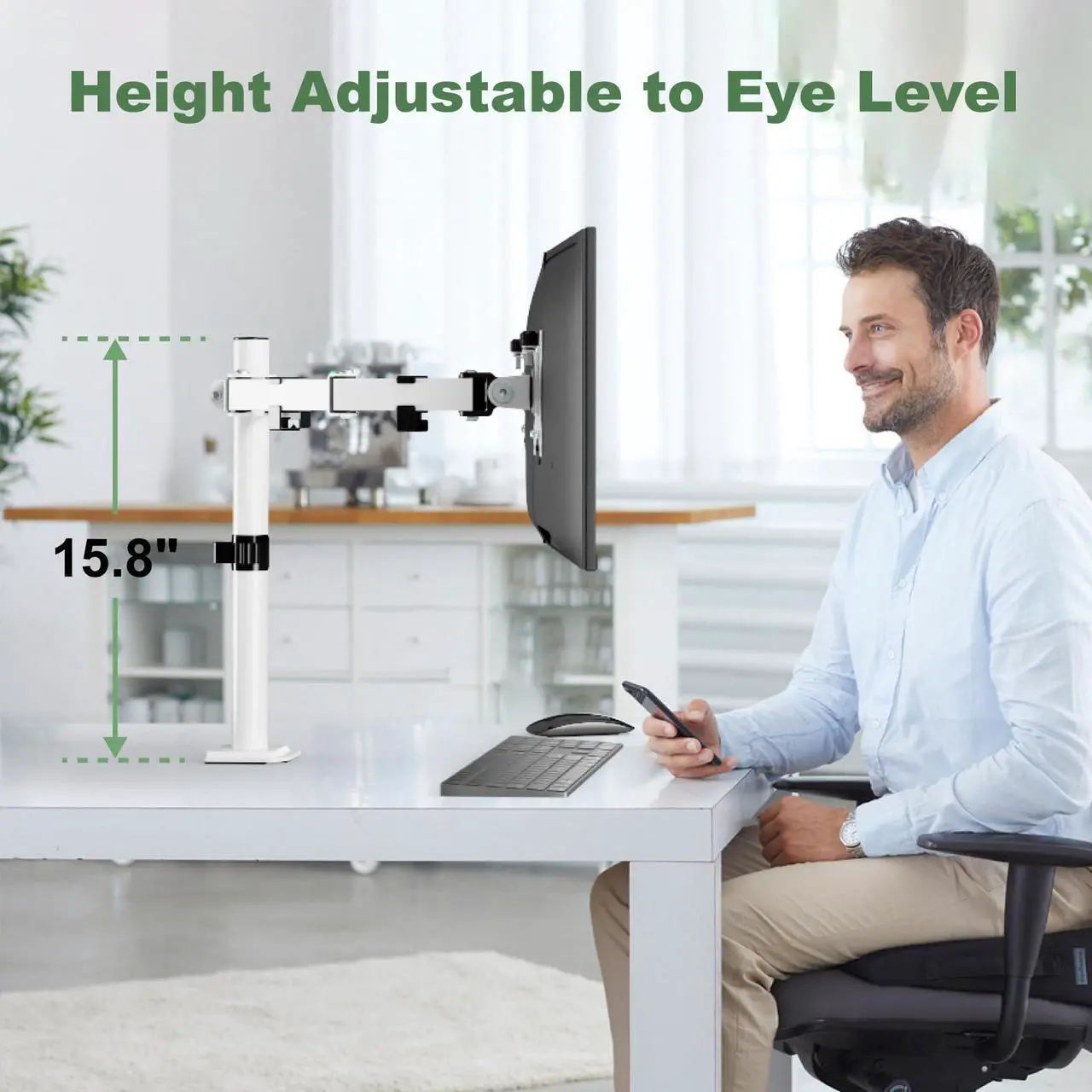 Alt view image 4 of 5 - UPGRAVITY Dual Monitor Mount, Dual Monitor Stand for Two 17"-32" Flat/Curved Computer Screens, Fully Adjustable Dual Monitor Arms Hold up to 17.6lbs, VESA 75x75/100x100mm, C-Clamp/Grommet Base, White