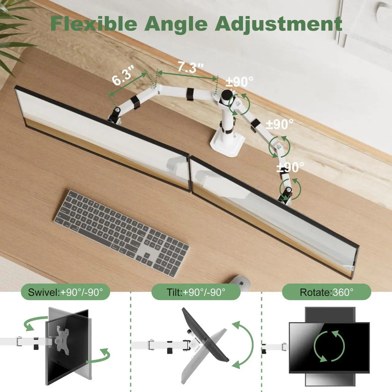 Alt view image 5 of 5 - UPGRAVITY Dual Monitor Mount, Dual Monitor Stand for Two 17"-32" Flat/Curved Computer Screens, Fully Adjustable Dual Monitor Arms Hold up to 17.6lbs, VESA 75x75/100x100mm, C-Clamp/Grommet Base, White