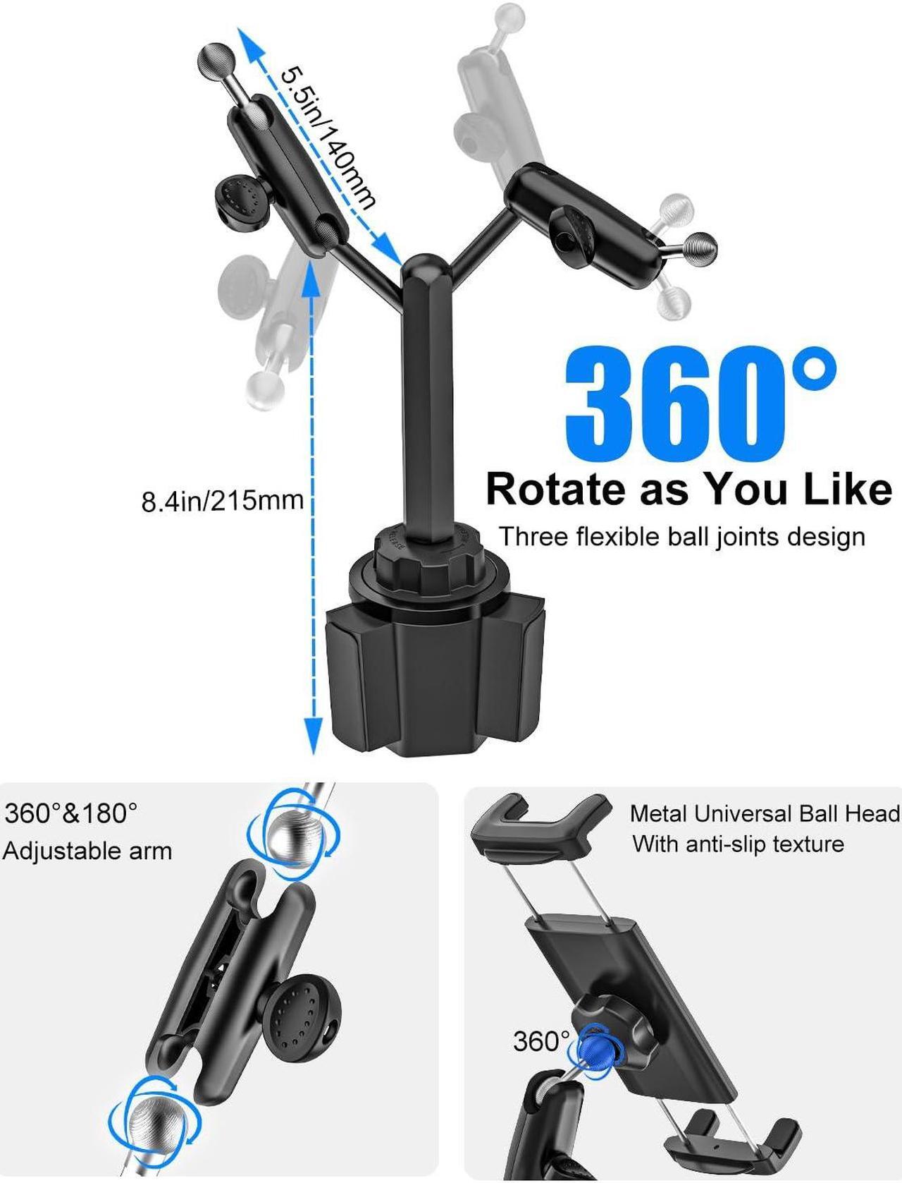 Alt view image 4 of 5 - Kolasels Dual Tablet Holder for Car Cup Holder - Metal Magic Arm, Cup Holder Phone Holders for Your Car, Truck with Double Device Clamp, Cup Holder Tablet Mount for 4-13" iPad Pro 12.9 Air, iPhone