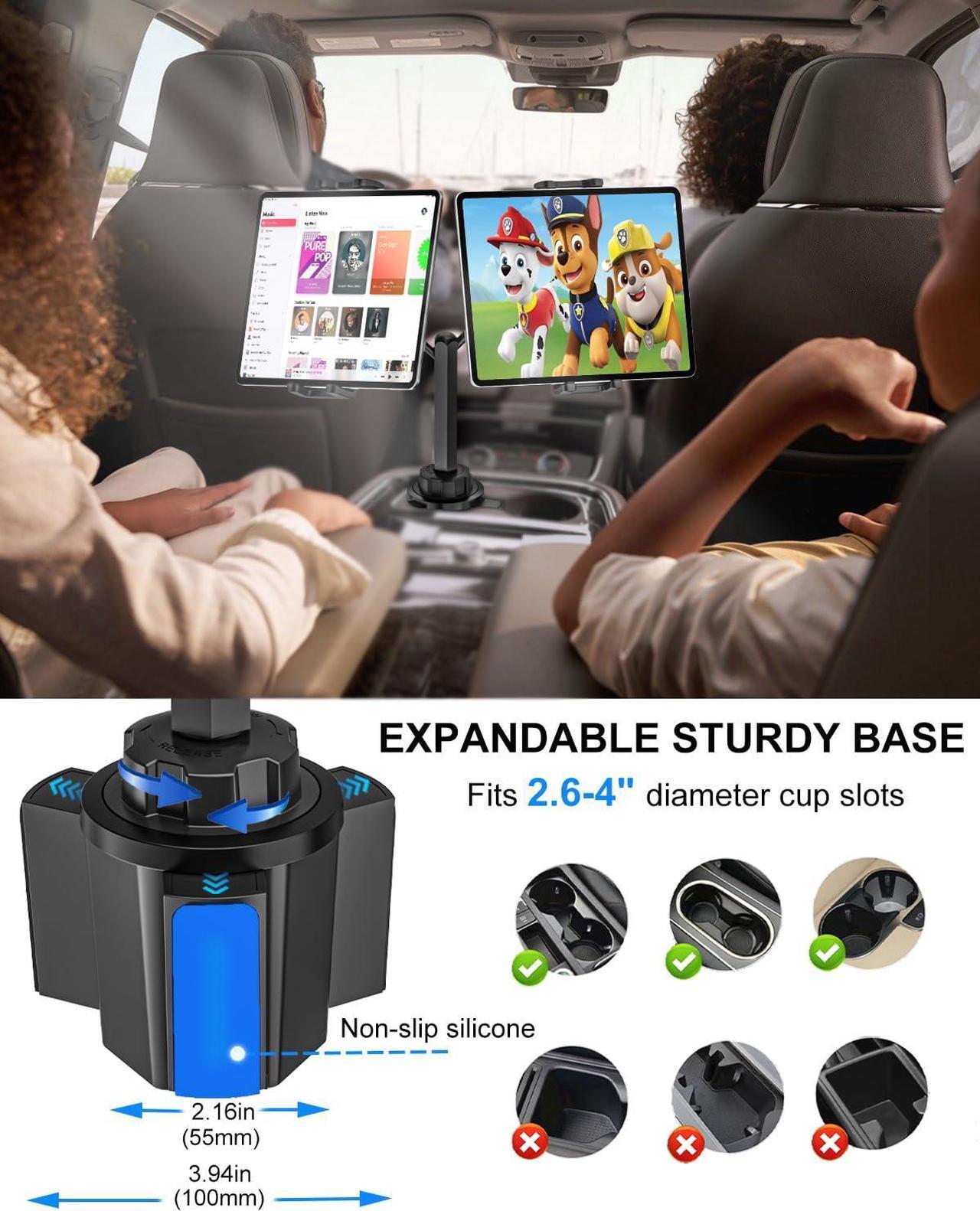 Alt view image 5 of 5 - Kolasels Dual Tablet Holder for Car Cup Holder - Metal Magic Arm, Cup Holder Phone Holders for Your Car, Truck with Double Device Clamp, Cup Holder Tablet Mount for 4-13" iPad Pro 12.9 Air, iPhone