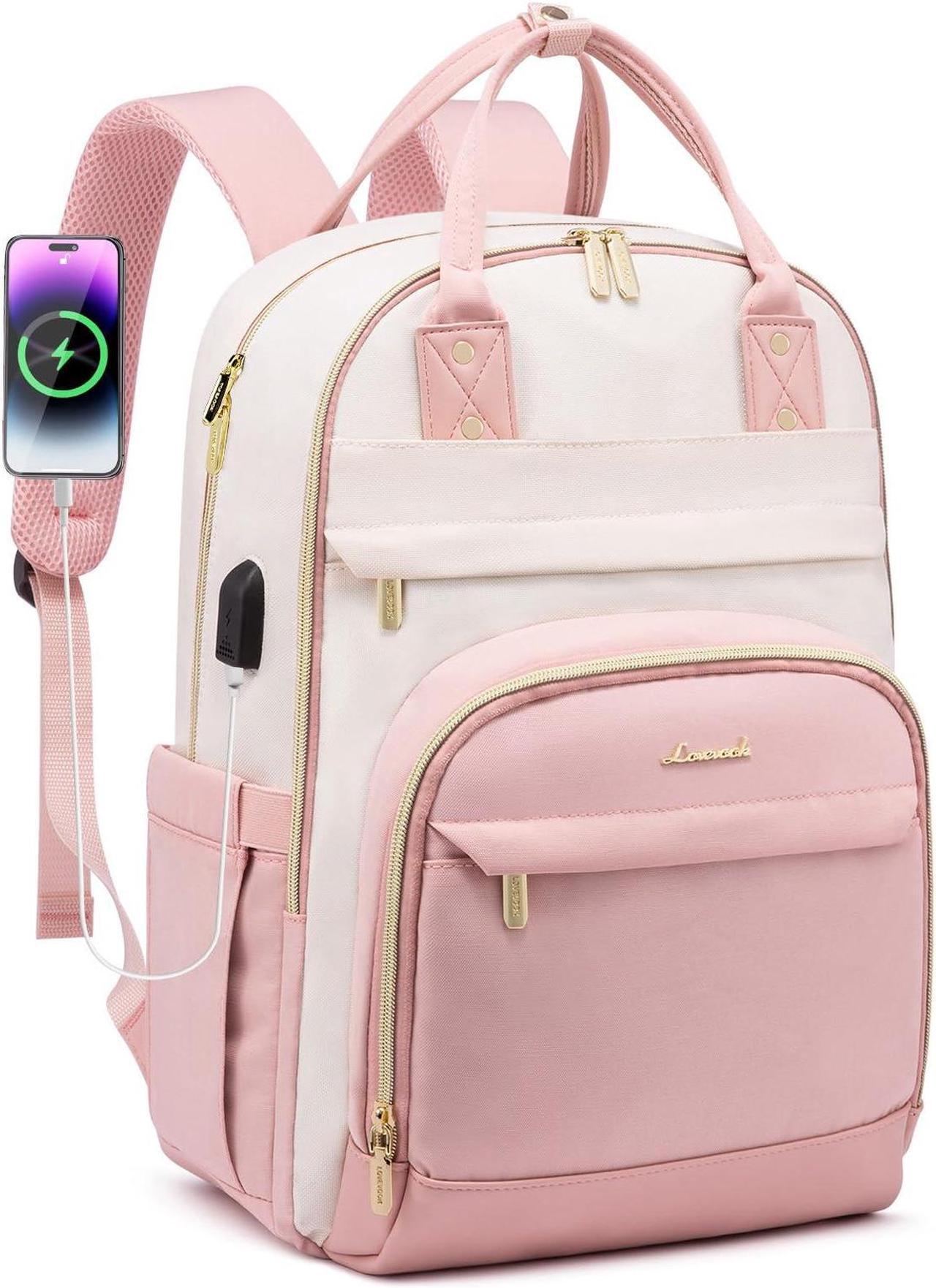 Main image of LOVEVOOK Backpack for Women,Laptop Backpack Women,Fits 17 Inch Laptop Bag,School Backpacks,Fashion Travel Work Anti-theft Bag,Waterproof Business Computer College Backpack Purse,Beige-Pink-Pink