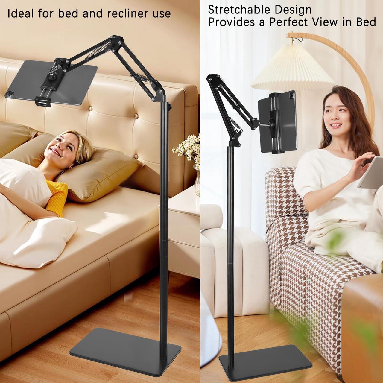 Alt view image 2 of 5 - Tablet Floor Stand with 6.6lb Double Heavy Duty Stable Base Never Tip Over, Adjustable Height Swivel Overhead Bed Tablet Phone Stand Holder for iPad, Kindle, Galaxy Tab, Cell Phones(4.7''-13'')