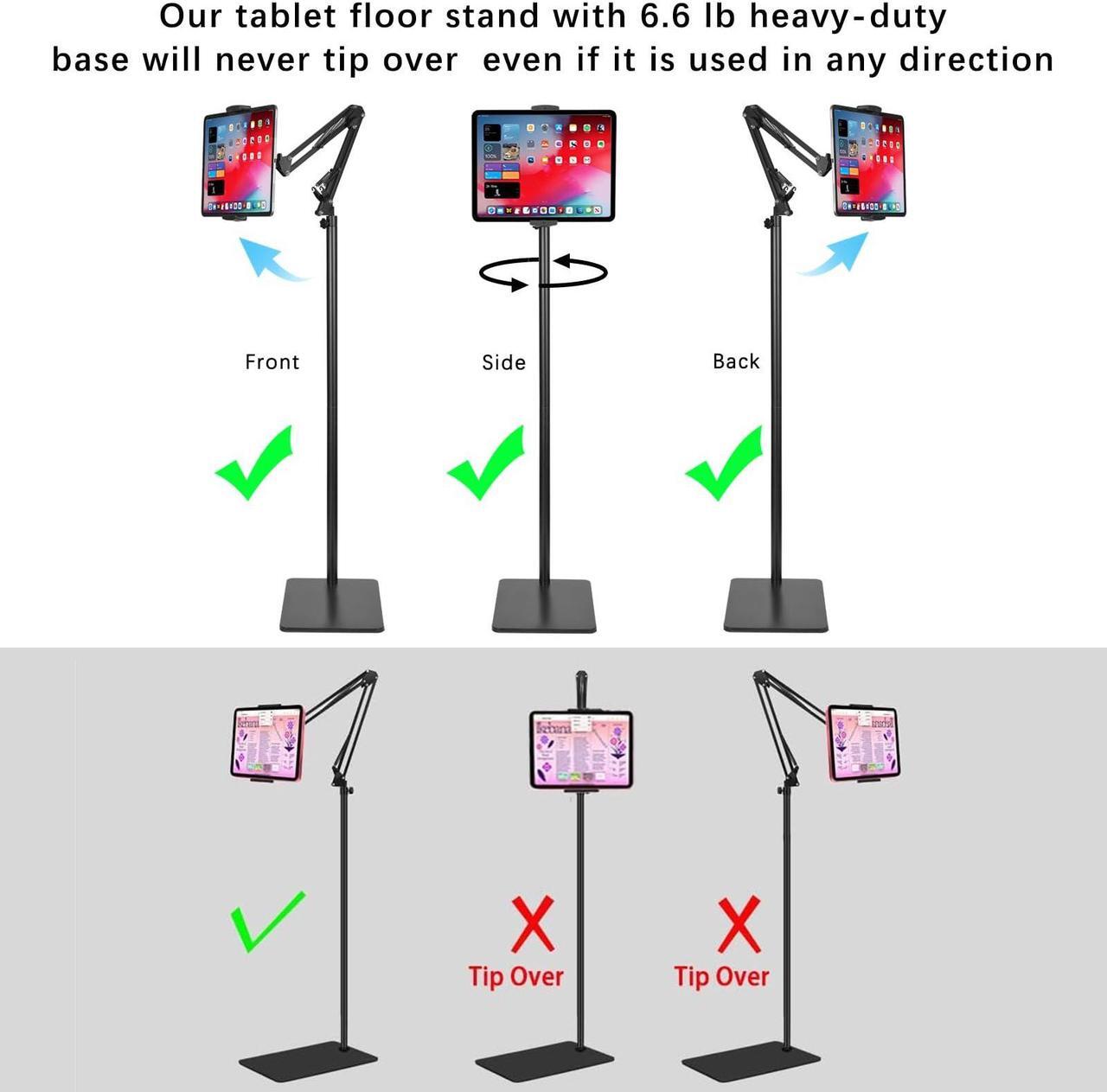 Alt view image 5 of 5 - Tablet Floor Stand with 6.6lb Double Heavy Duty Stable Base Never Tip Over, Adjustable Height Swivel Overhead Bed Tablet Phone Stand Holder for iPad, Kindle, Galaxy Tab, Cell Phones(4.7''-13'')