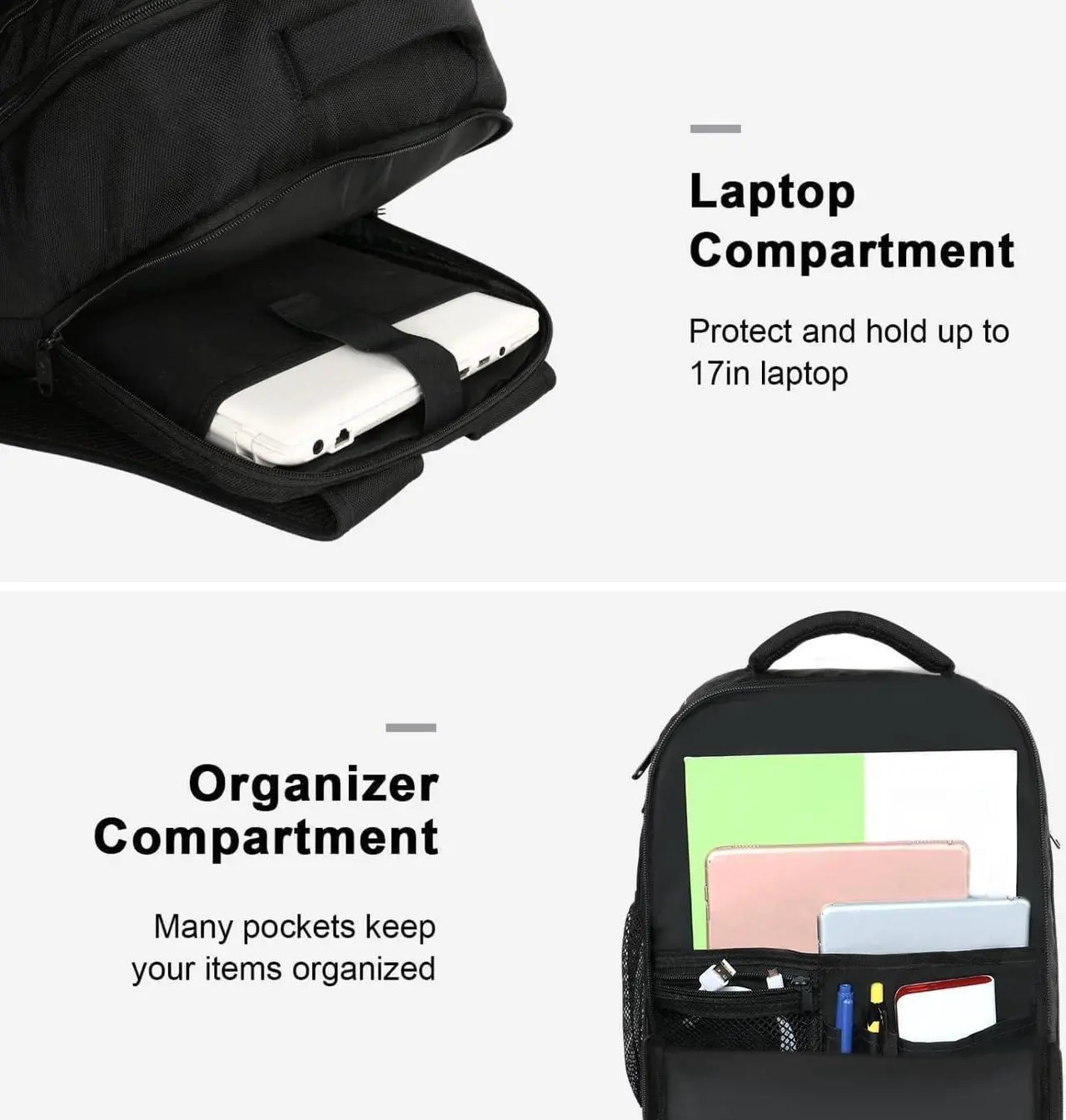 Alt view image 4 of 5 - MATEIN Carry on Backpack, Extra Large 40L Flight Approved Travel Laptop Backpack with USB Port, 17 Inch Water Resistant Luggage Computer Daypack College Overnight Weekender Bag for Men & Women, Black