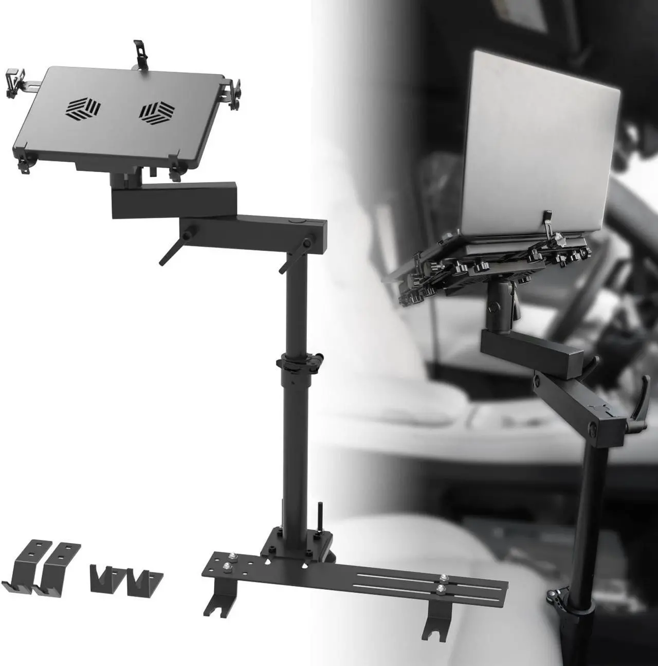 Main image of MELIPRON Vehicle Laptop Mount for Truck Car Van Universal Laptop Stand Holder with 3 Types Mounting Brackets for Front Passenger Seat