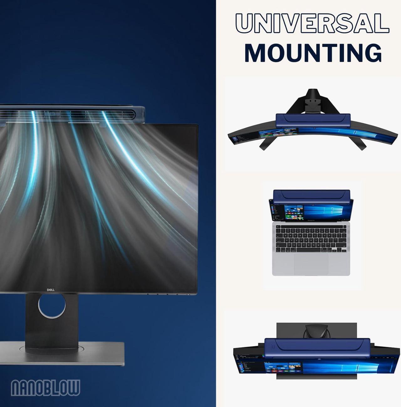 Alt view image 4 of 4 - Nanoblow Clip on computer fan for laptop and desktop monitors - Blue