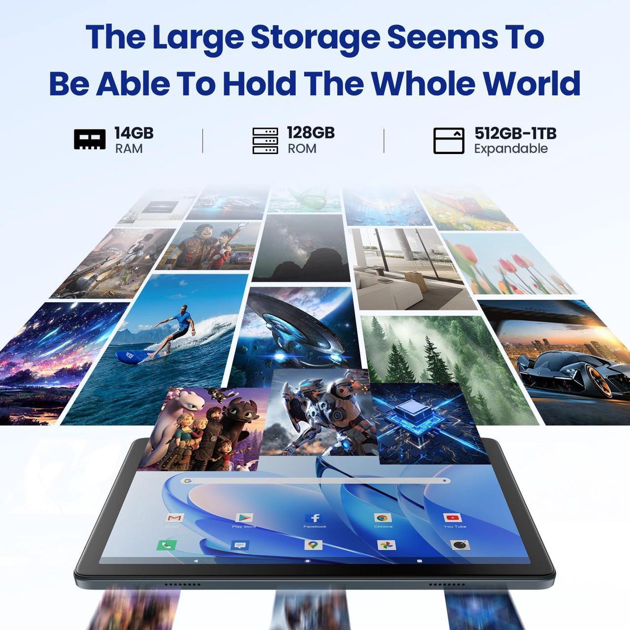 Alt view image 3 of 5 - 2025 Latest Android 14 Tablet 4G Cellular, 5G WIFI Tablet 14GB RAM(8GB+6GB)+128GB ROM+1TB Expandable, Tablet 10.1 Inch Incell Screen, 2 in 1 Tablet Octa-Core 7000mAh Battery, Bluetooth/GPS/13MP+8MP