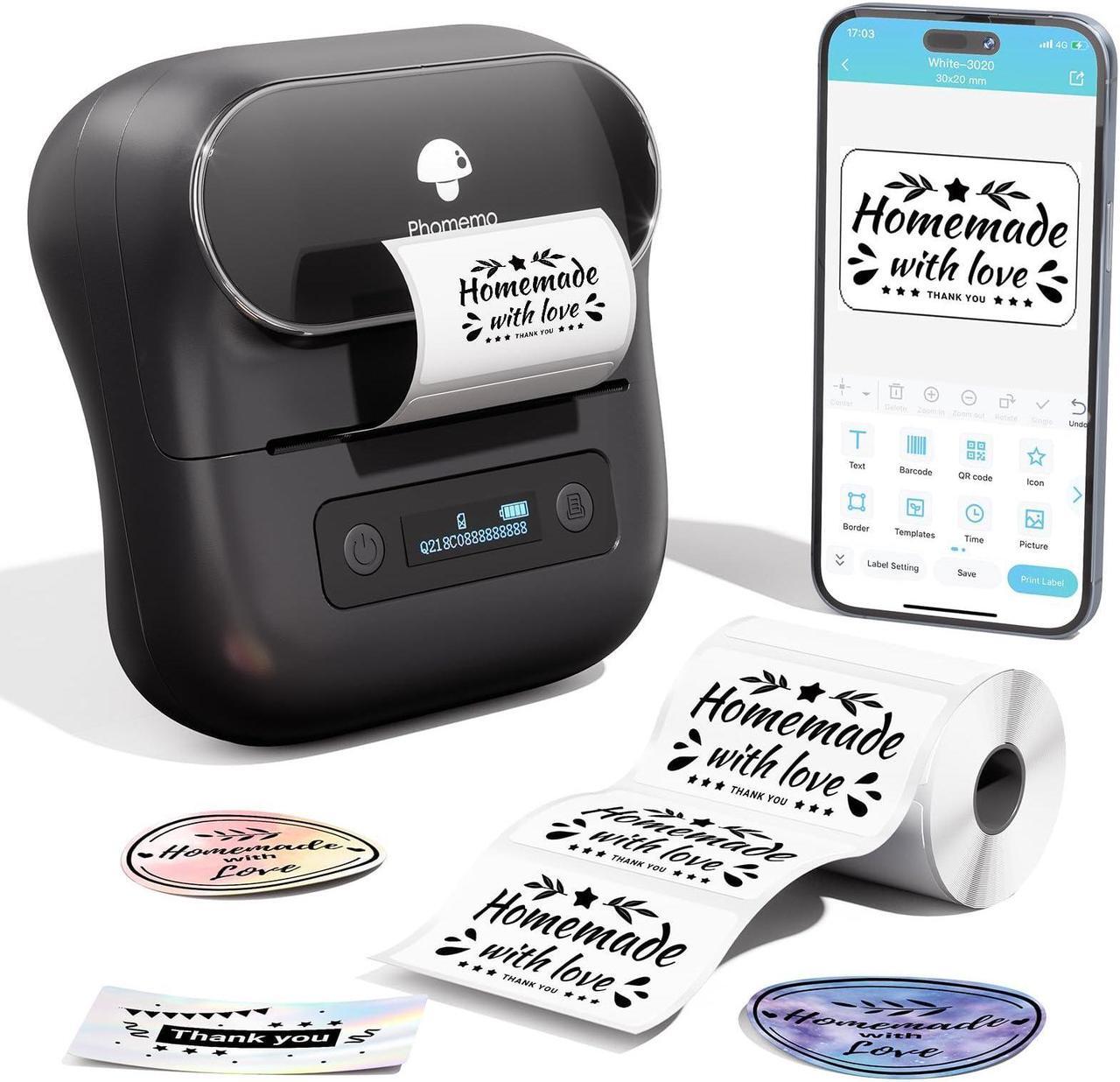 Alt view image 2 of 5 - Phomemo M220 Label Maker & 1 Roll Round Blue Thermal Label + 1 Roll Labels, Label Makers Upgrade,3.14 Inch Portable Thermal Printer Support 20-80mm Width Label