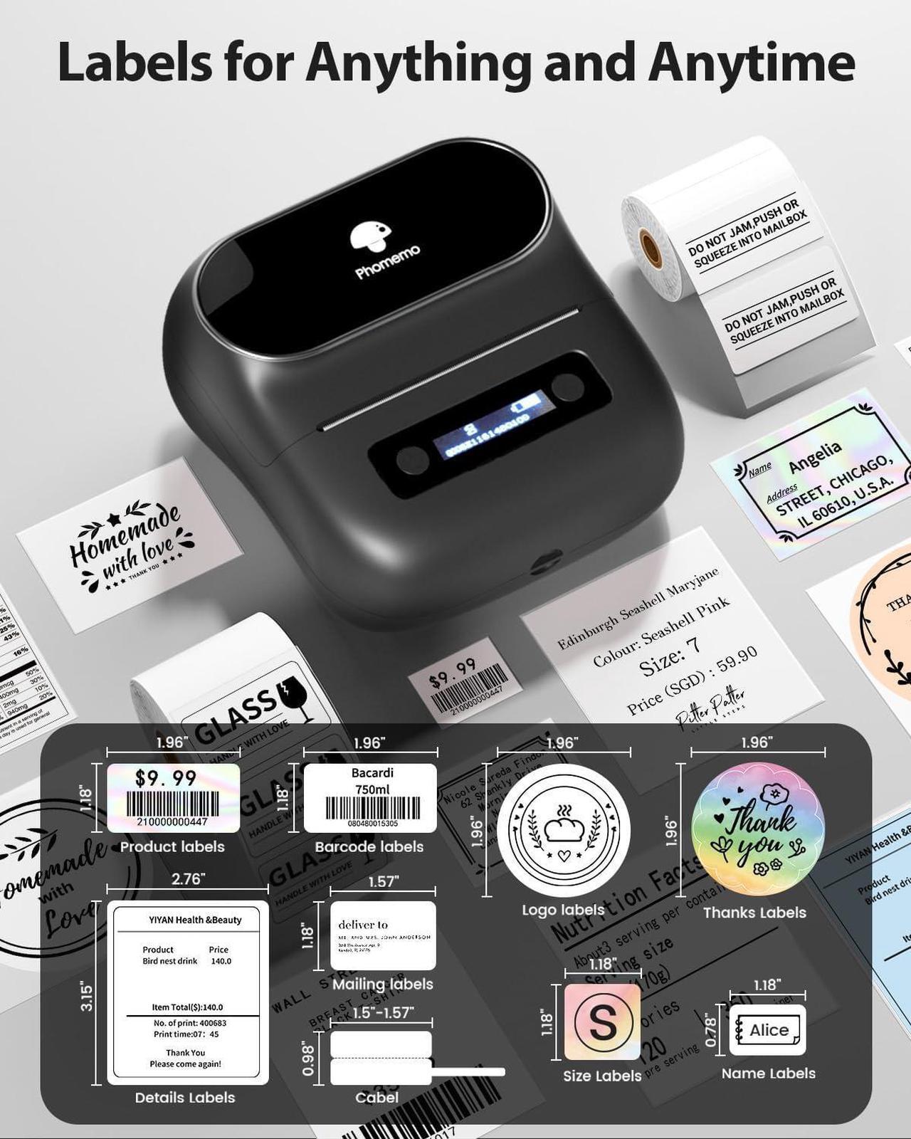 Alt view image 4 of 5 - Phomemo M220 Label Maker & 1 Roll Round Blue Thermal Label + 1 Roll Labels, Label Makers Upgrade,3.14 Inch Portable Thermal Printer Support 20-80mm Width Label