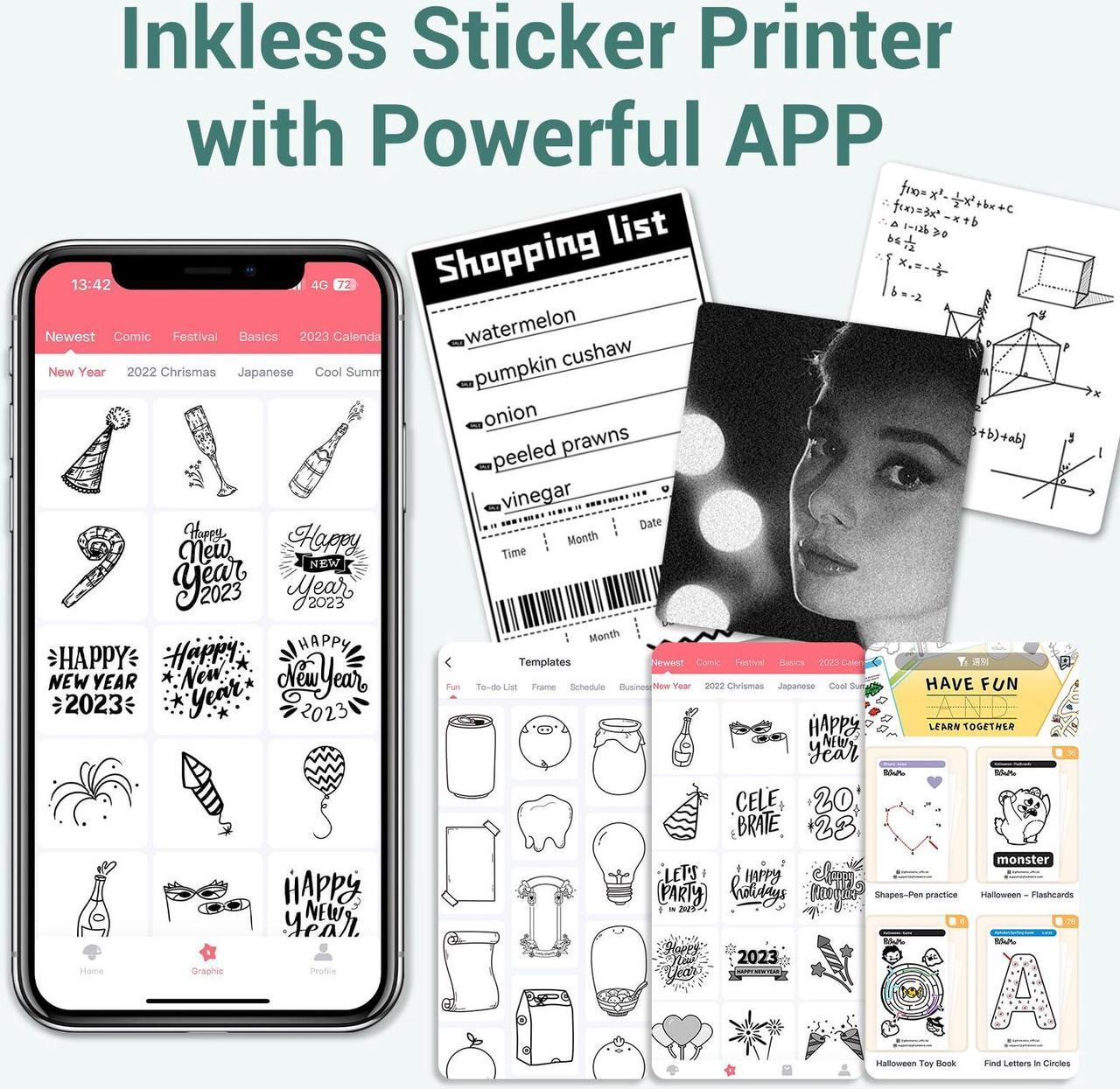Alt view image 4 of 5 - Print Pod Mini Printer, Inkless Sticker Printer, T02 Portable Thermal Printer with 1 Paper Roll, Small Printer, Bluetooth Note Printer for Kid, Journal, Note, Early Education
