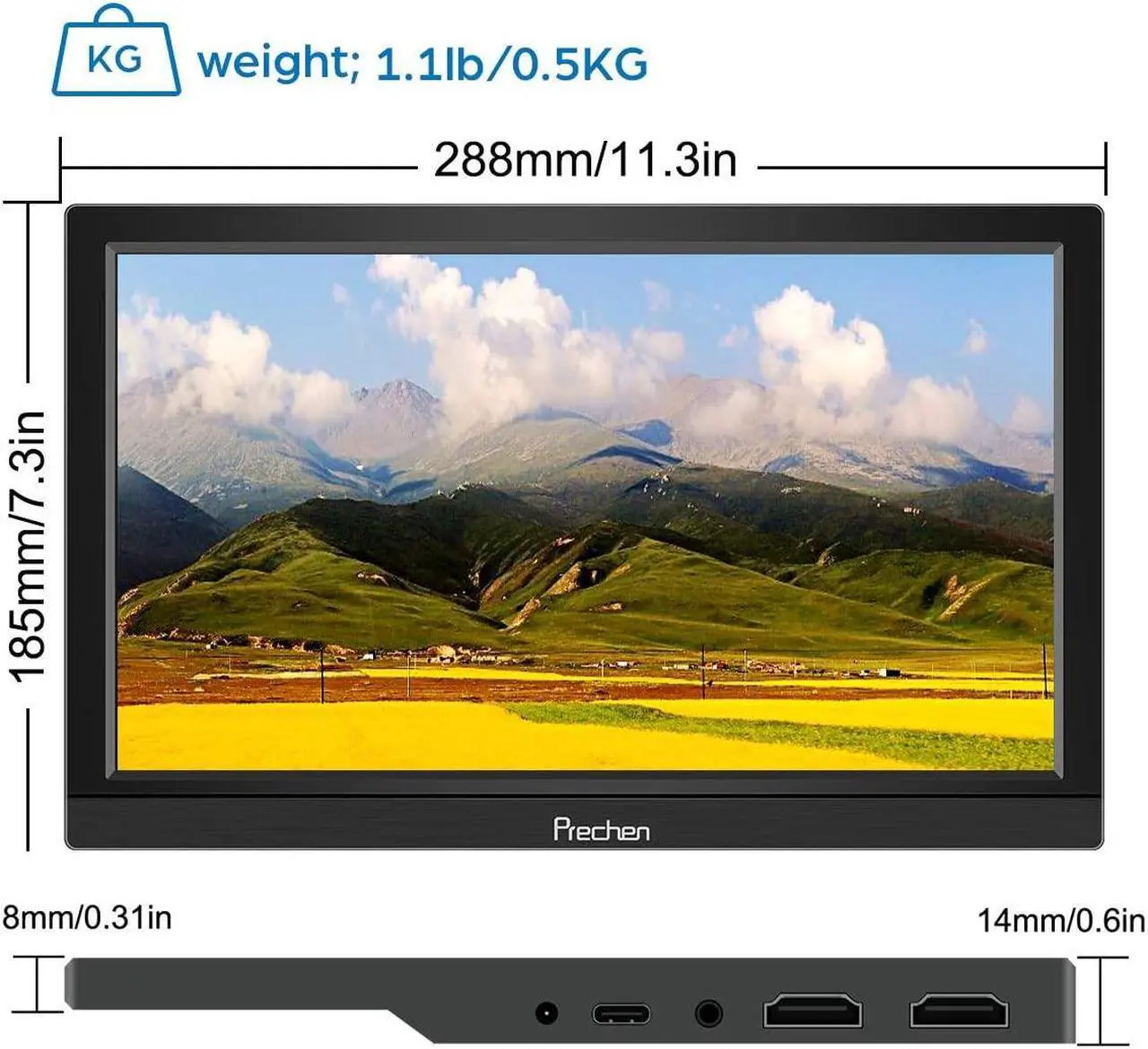 Alt view image 2 of 5 - Prechen Portable Monitor,11.6 Inch 1366 * 768 with HDMI USBC Small Monitor Compatibel for PS3 PS4 Raspberry Pi 3 2 1 Mini Monitor with Dual Built-in Speaker&Kickstand