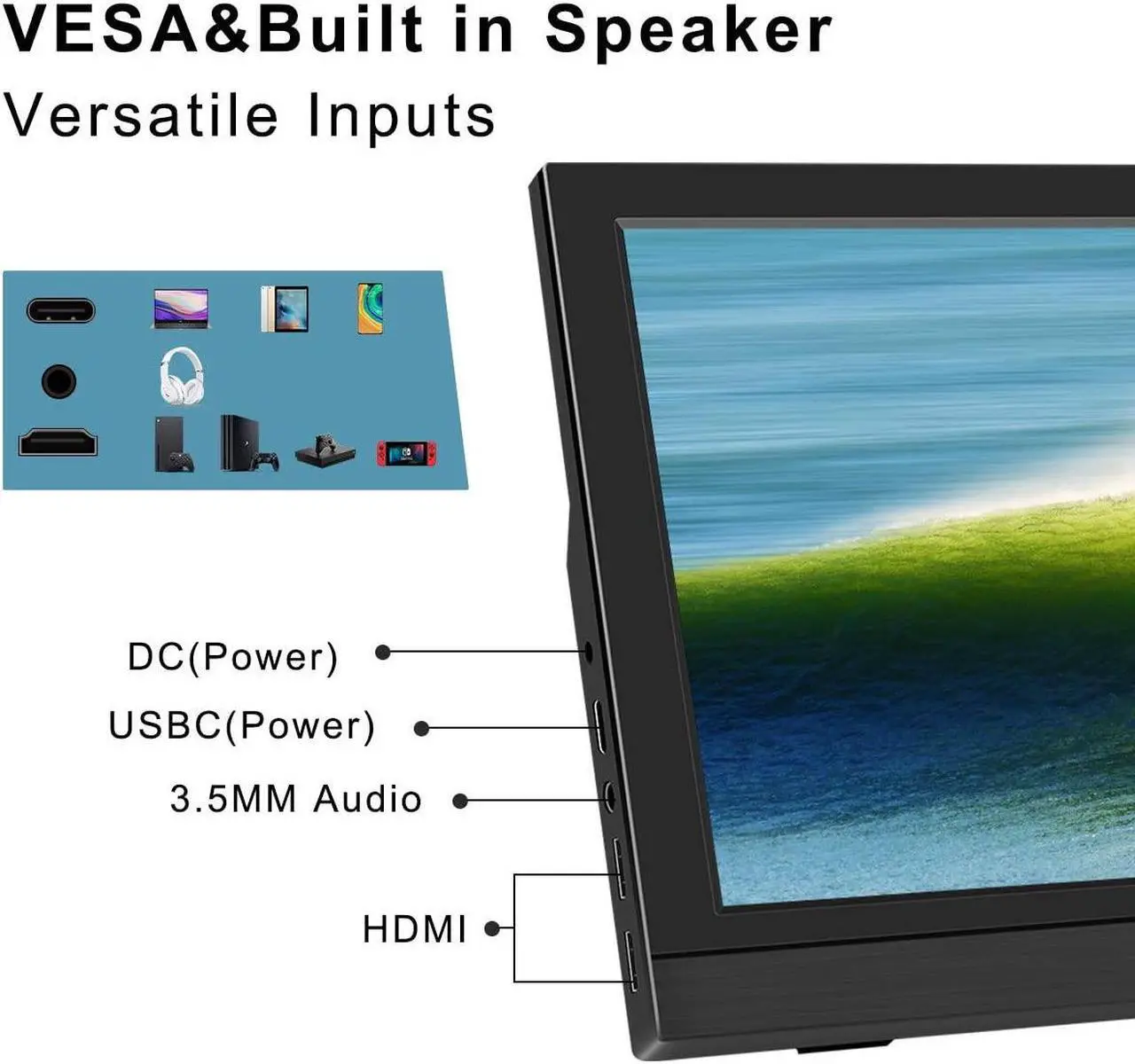 Alt view image 3 of 5 - Prechen Portable Monitor,11.6 Inch 1366 * 768 with HDMI USBC Small Monitor Compatibel for PS3 PS4 Raspberry Pi 3 2 1 Mini Monitor with Dual Built-in Speaker&Kickstand