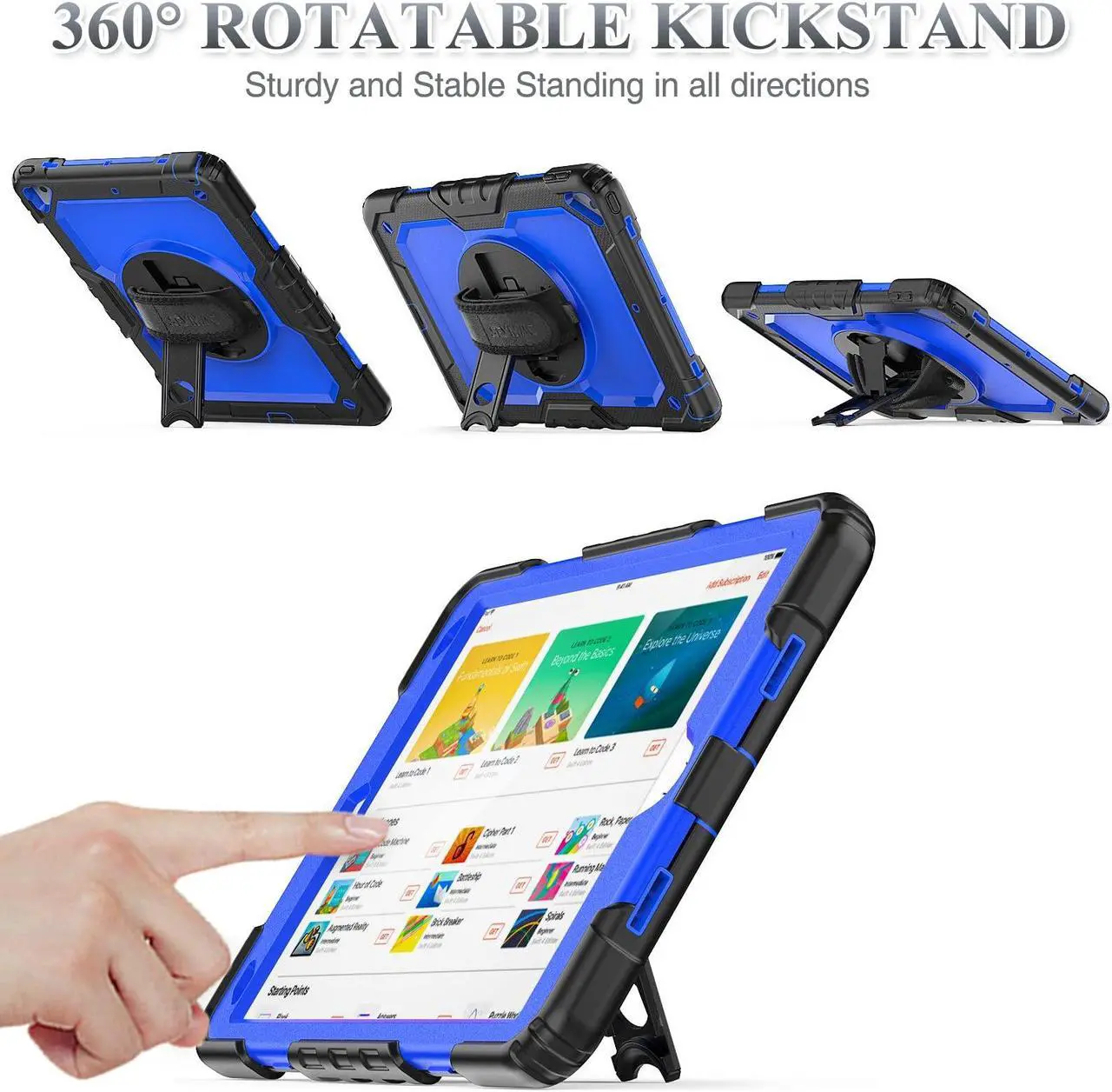 Alt view image 3 of 5 - SEYMAC stock Case for iPad Air 3 2019 / Pro 10.5'' with Screen Protector Pen Holder [360deg Rotate Hand Strap/Stand], Drop-Proof Case (Blue+Black)