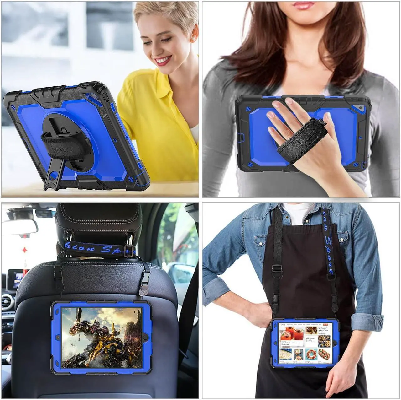 Alt view image 4 of 5 - SEYMAC stock Case for iPad Air 3 2019 / Pro 10.5'' with Screen Protector Pen Holder [360deg Rotate Hand Strap/Stand], Drop-Proof Case (Blue+Black)
