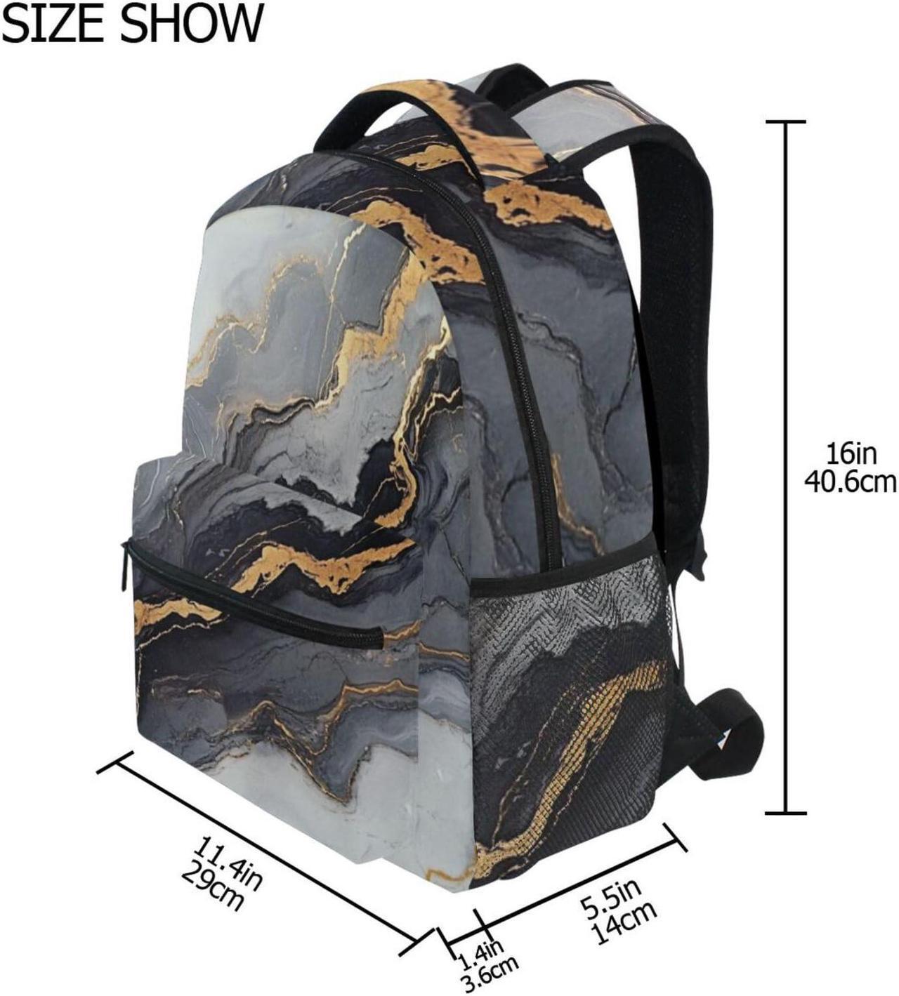 Alt view image 5 of 5 - Kcldeci Marble Kids Backpack, Black And Gold Marble Backpacks School Bag Bookbag Book Bag Rucksack Daypack Shoulder Bag for Boys Girls