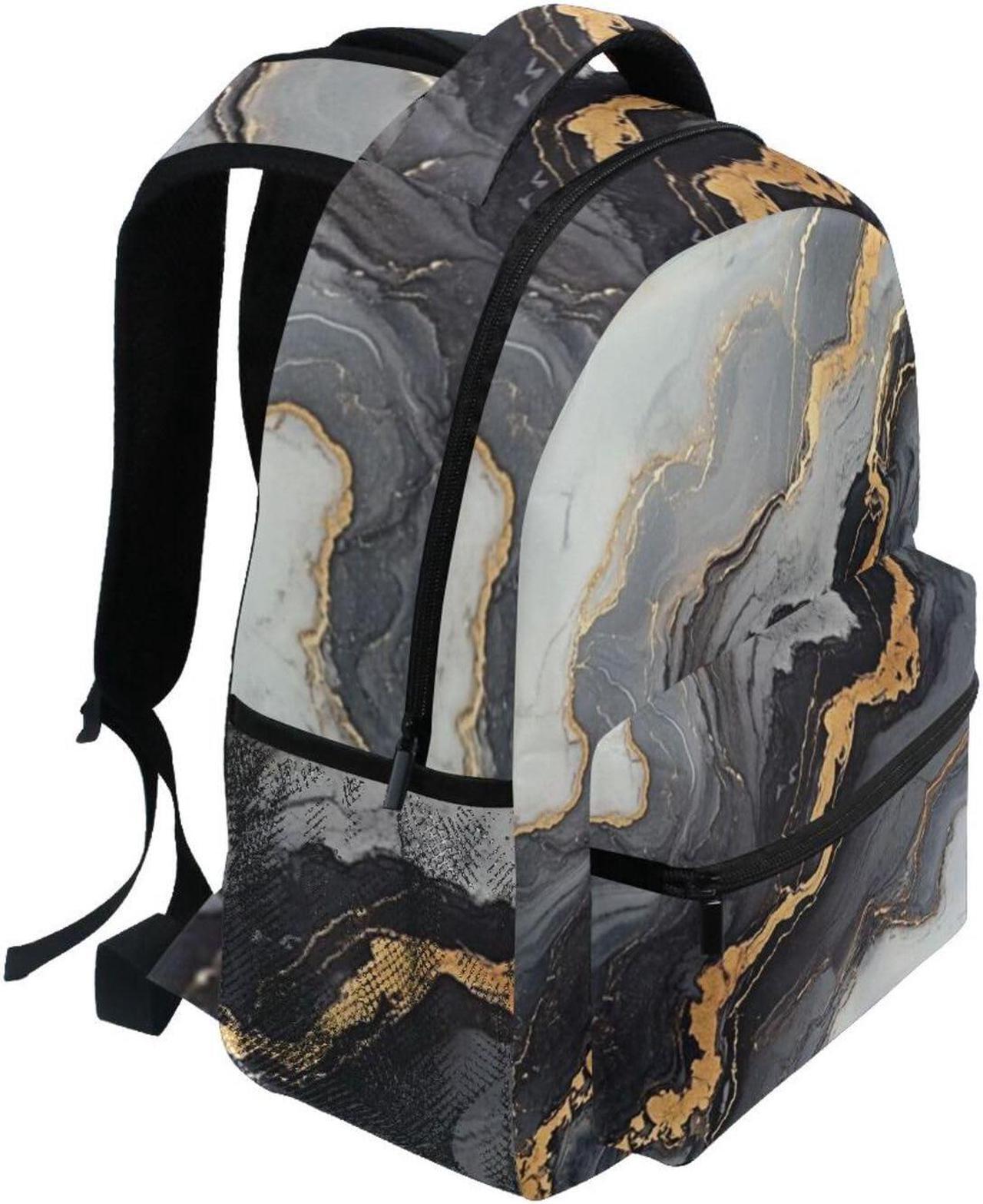 Alt view image 2 of 5 - Kcldeci Marble Kids Backpack, Black And Gold Marble Backpacks School Bag Bookbag Book Bag Rucksack Daypack Shoulder Bag for Boys Girls