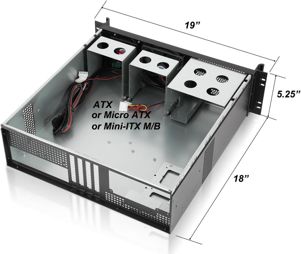 Alt view image 4 of 5 - RackChoice ATX/Micro ATX Mini-ITX 3U Rackmount Server Chassis 2x5.25" + 5x3.5" Bays, ATX PSU Support, Top or Side Cooling Both OK, Depth 18"