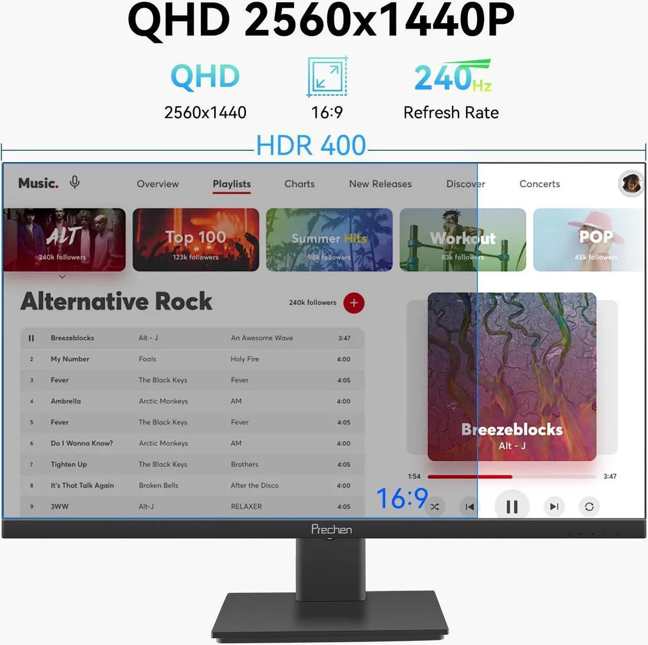 Alt view image 5 of 5 - 27 Inch 2K 240Hz QHD 2560x1440P Gaming Monitor, 1ms, 400cd/m2, 100% sRGB PC Screen, AMD FreeSync Premium Pro Compatible, 2X DispalyPort 1.4 & HDMI 2.0, Dual Built-in Speakers, VESA Supports, Black