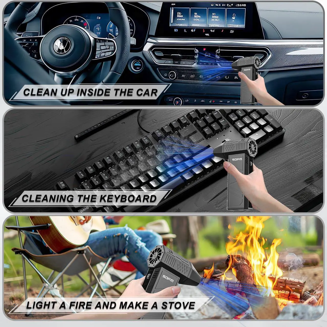 Alt view image 4 of 5 - SDFM Electric Air Duster - 130000RPM Compressed Air Duster,3 Gear Adjustable Jet Dry Blower can Reusable Can for Computer Keyboard,Outdoors,Car,Home.... (Black)