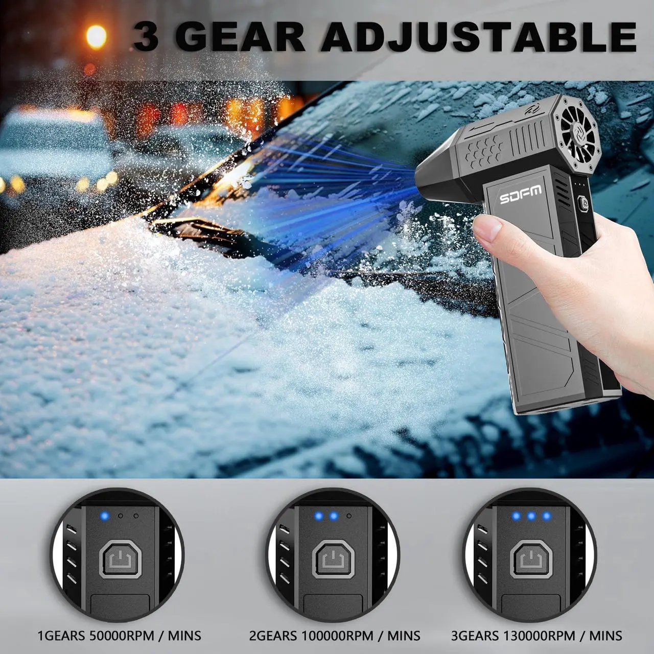 Alt view image 3 of 5 - SDFM Electric Air Duster - 130000RPM Compressed Air Duster,3 Gear Adjustable Jet Dry Blower can Reusable Can for Computer Keyboard,Outdoors,Car,Home.... (Black)