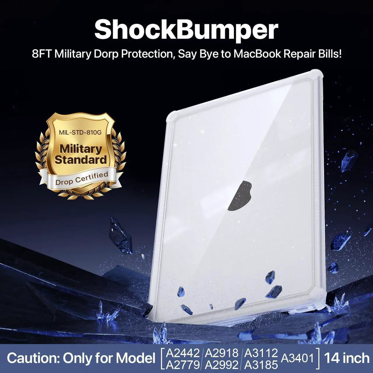 Alt view image 2 of 5 - Soonjet for MacBook Pro 14 inch Case 2025 2024-2021 M4 M3 M2 M1 Pro/Max [Glitter ShockBumper] [Military Drop Protection] Hard Shell Cover Laptop - Clear