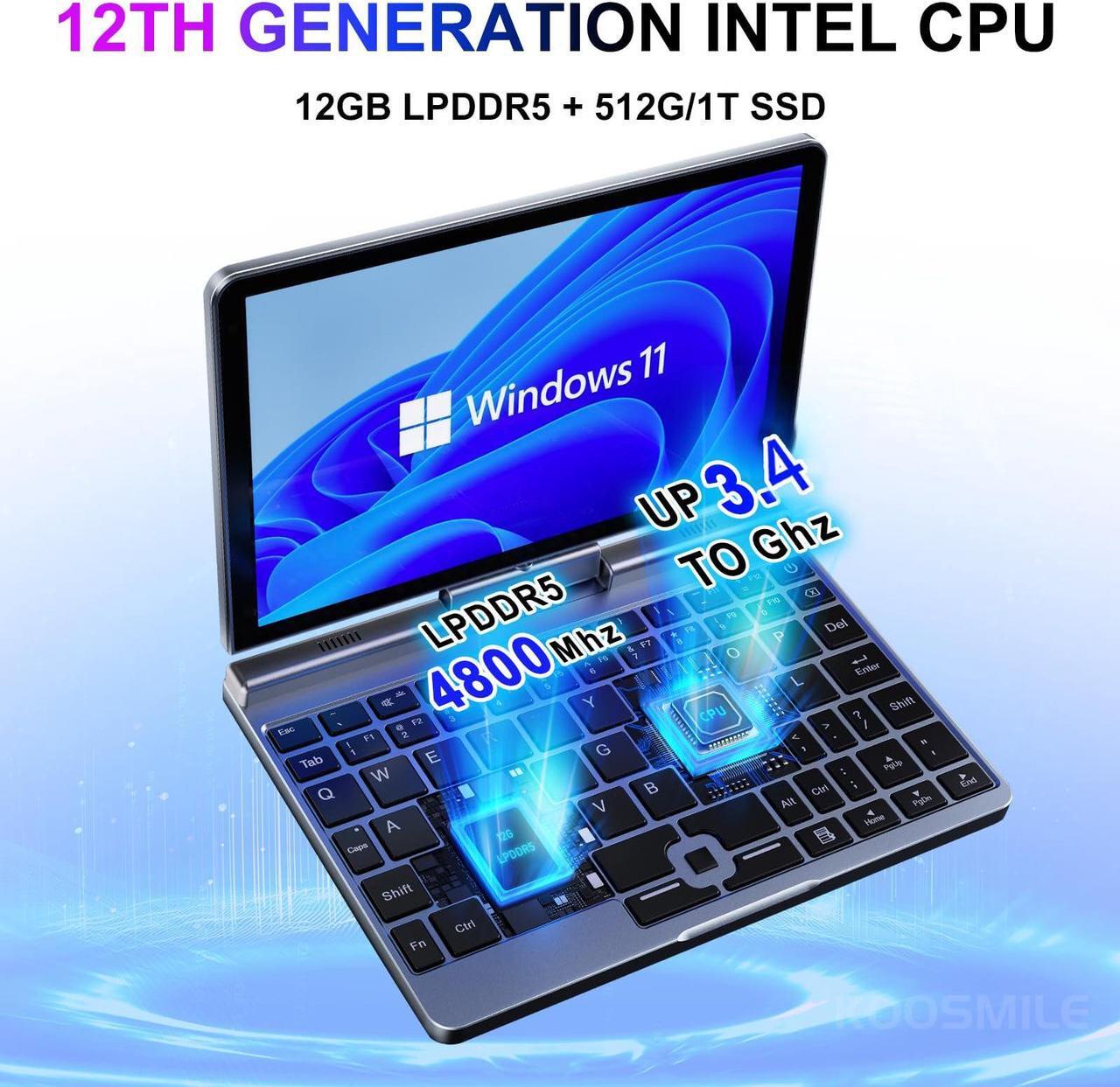 Alt view image 4 of 5 - KOOSMILE Mini Laptop,8 inch HD Touch Screen Mini Computer Windows 11 Pro,Intel N100 4 Cores 2-in-1 Pocket PC 12GB LPDDR5 RAM 1TB M.2 SSD, Gigabit | Wi-Fi 6 | BT5.2 | 2MP Camera | G-Sensor | HDMI