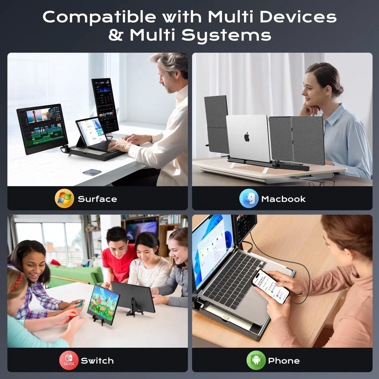 Alt view image 3 of 5 - Laptop Screen Extender 14'' Triple Portable Monitor-360deg Rotation F3 Laptop Monitor Extender Vertical with Stand,IPS FHD 1080P Workstation for Windows/Mac/Linux/Chrome Compatible with Laptop/Mini PC