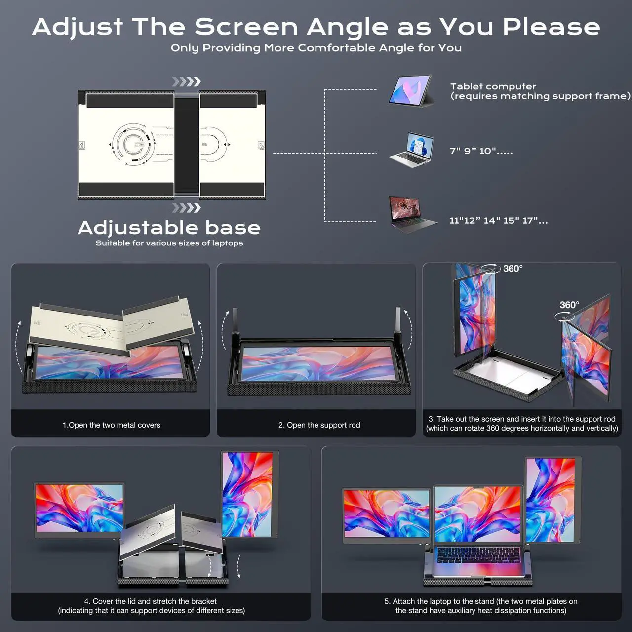 Alt view image 5 of 5 - Laptop Screen Extender 14'' Triple Portable Monitor-360deg Rotation F3 Laptop Monitor Extender Vertical with Stand,IPS FHD 1080P Workstation for Windows/Mac/Linux/Chrome Compatible with Laptop/Mini PC