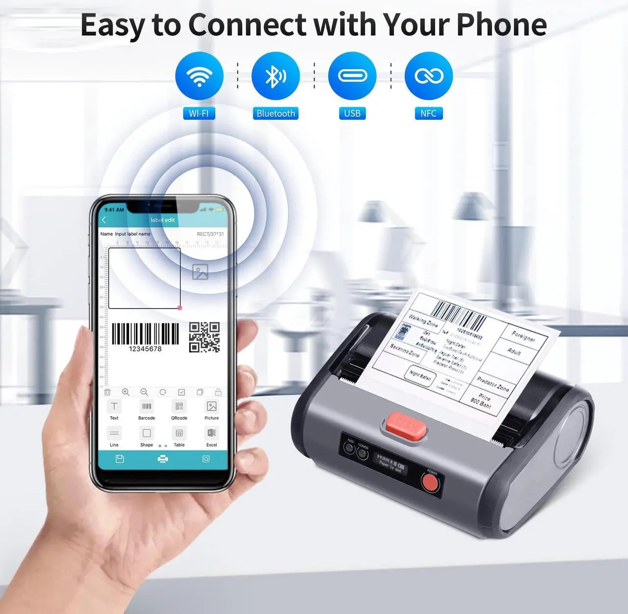 Alt view image 2 of 5 - UROVO Thermal Rollo Bluetooth 4x6 Shipping Label Printer for Small Business, Wireless, Handheld, Weatherproof, Compatible with USPS, Shopify,