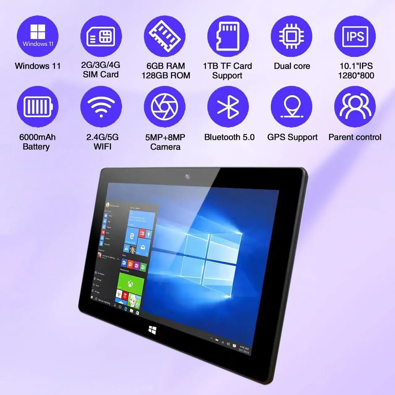 Alt view image 4 of 5 - SZTPSLS Windows Tablet 4G LTE,Windows 11 Unlocked Tablet with SIM Card Slot, 128GB ROM+6GB RAM, 10 Inch Tablets Window 5MP+2MP Camera 5G WiFi GPS/BT/6000mAh/1280 * 800 IPS Screen/Cellular Tablet