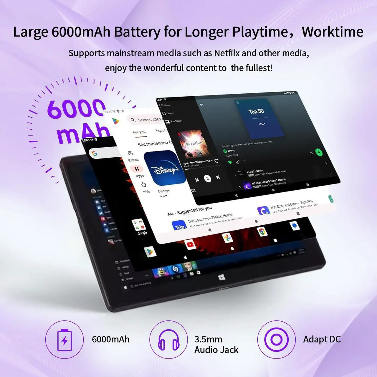 Alt view image 5 of 5 - SZTPSLS Windows Tablet 4G LTE,Windows 11 Unlocked Tablet with SIM Card Slot, 128GB ROM+6GB RAM, 10 Inch Tablets Window 5MP+2MP Camera 5G WiFi GPS/BT/6000mAh/1280 * 800 IPS Screen/Cellular Tablet