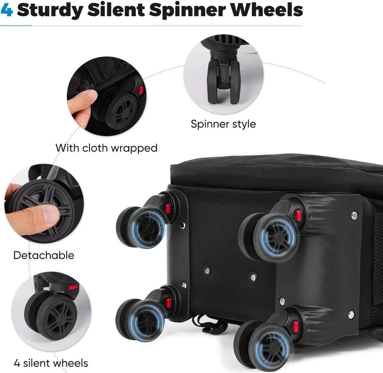 Alt view image 4 of 5 - 360deg rotating Water Resistant Rolling Backpack with 4 Removable Wheels for Adults,Airline Approved Carry on Luggage Fit 15.6 Inch Laptop Travel Backpack with USB Charging Port