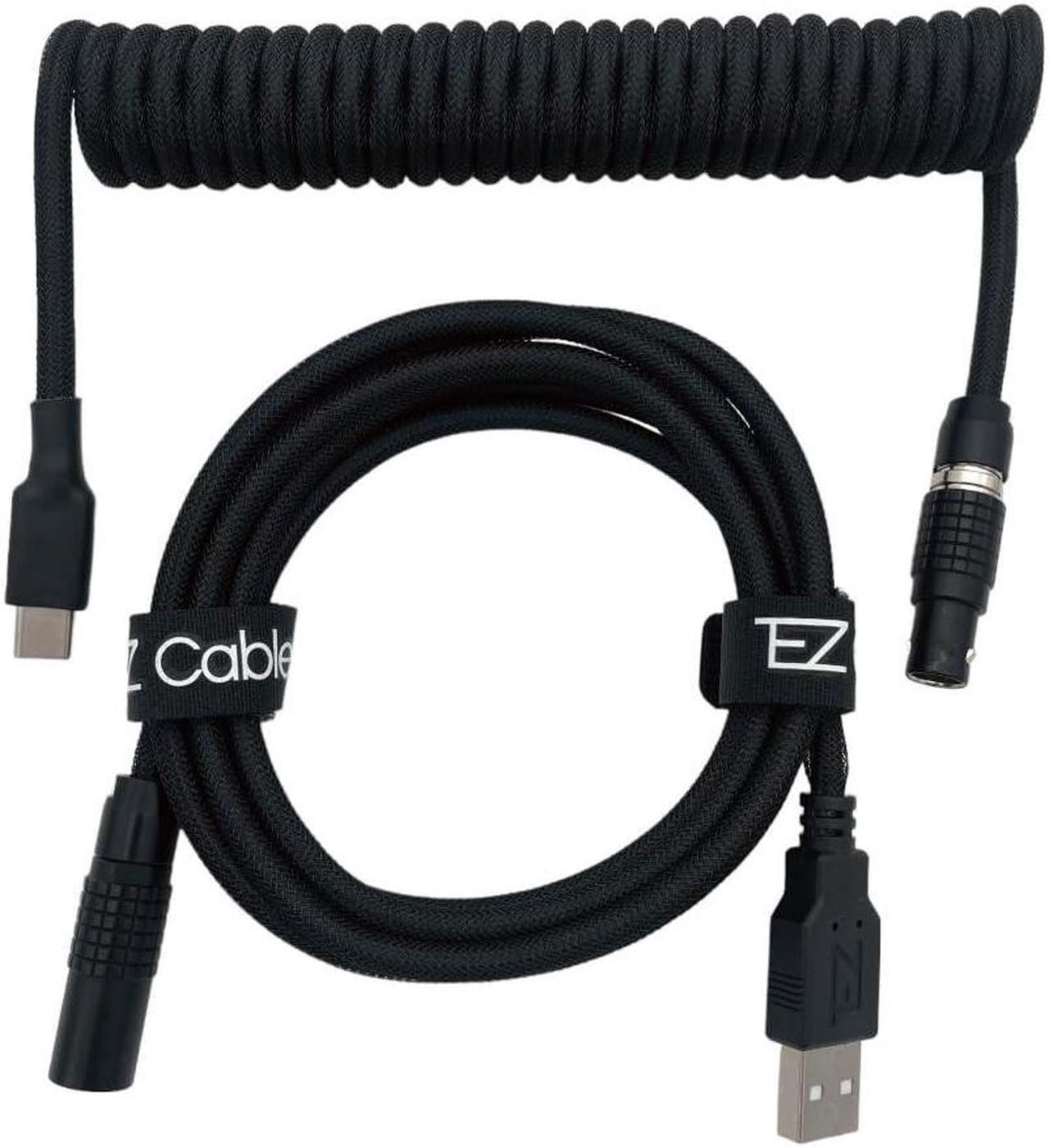 Main image of Tez Cables Pro Custom Coiled USB C Cable for Gaming Keyboard, Double-Sleeved Mechanical Keyboard LEMO Cable with Slim Type Detachable Black Aviator, 5 FT USB-C to USB-A, Blackout Color