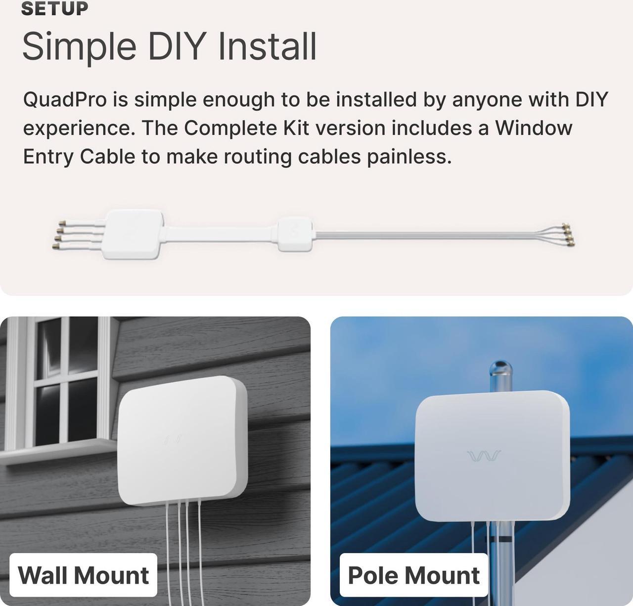 Alt view image 4 of 5 - QuadPro Kit + 40' Total Cable Bundle | 4x4 MIMO Panel Kit for 4G/5G Routers & Gateways | for T-Mobile Home Internet, Verizon, AT&T | Kit w/ 2X 20' SMA Cables, Mount, U.Fl adapters, Window Entry