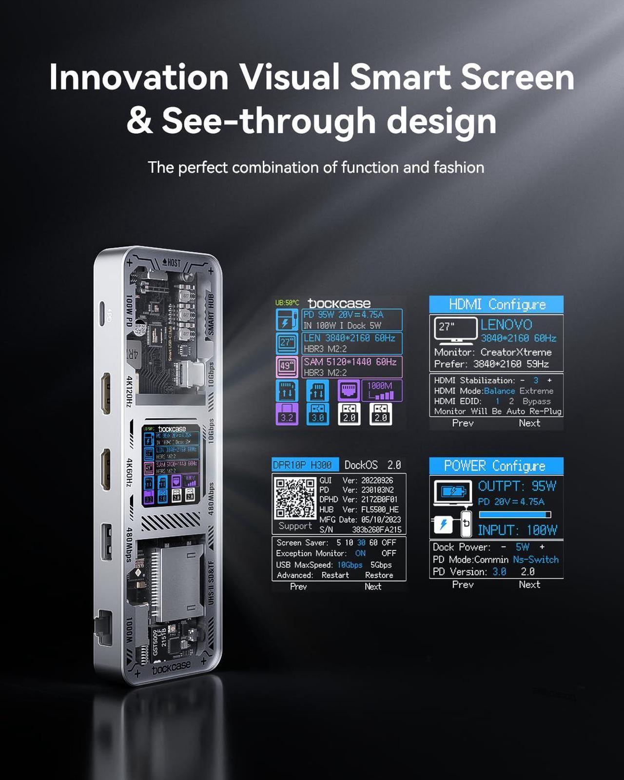 Alt view image 2 of 5 - DOCKCASE Explorer Edition 10-in-1 USB C Hub, Dual 4K HDMI Docking Station for 2 Monitor, Gigabit Ethernet,1 USB-C and 3 USB-A Ports,100w PD, UHS-II TF/SD Card Reader for MacBook Pro, XPS, and More